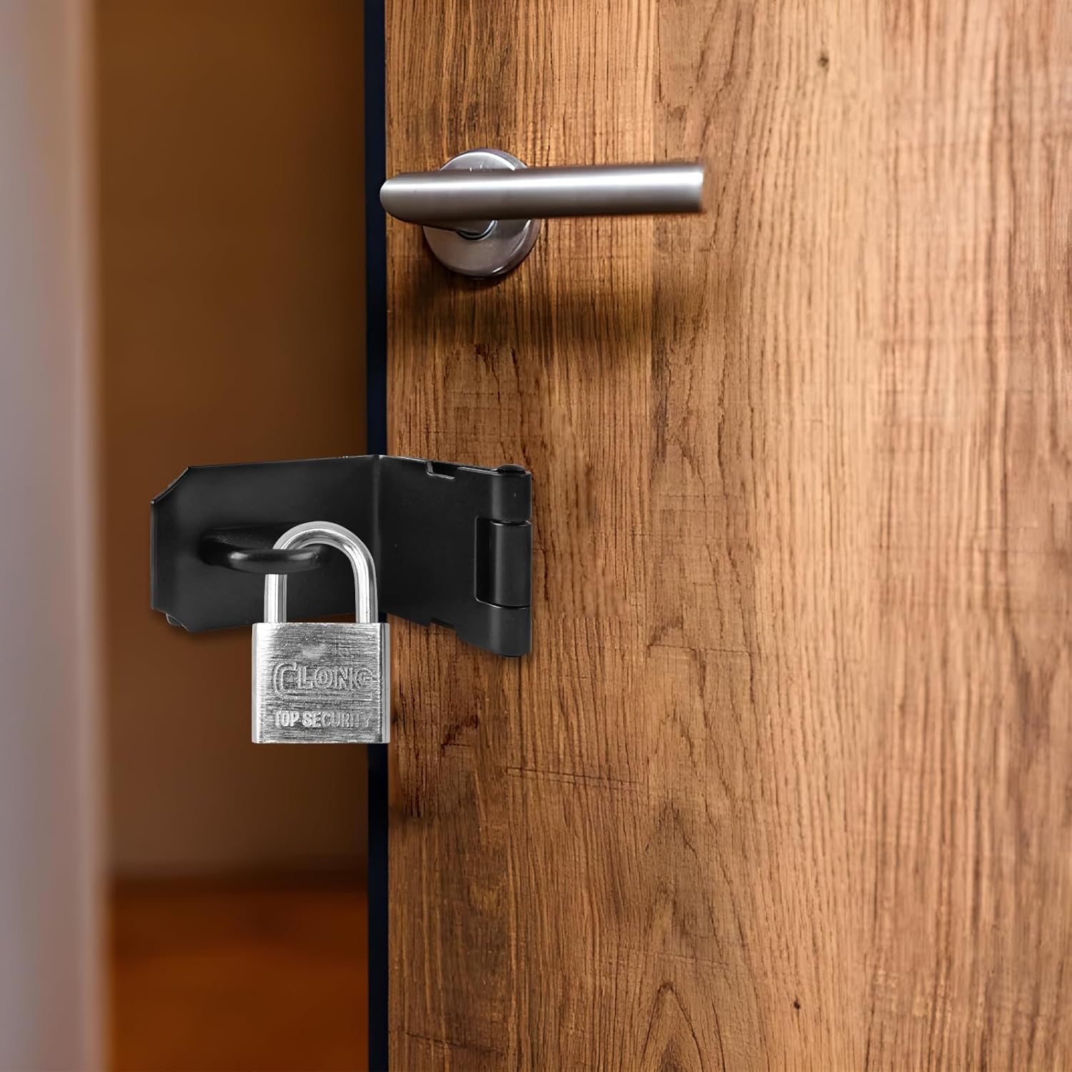 4 Inch Stainless Steel Door Lock Latch Padlock Hasp Set with Screws - Security Right Angle Padlock Hasp Locking Latch for Shed/Gate/Storage - Black