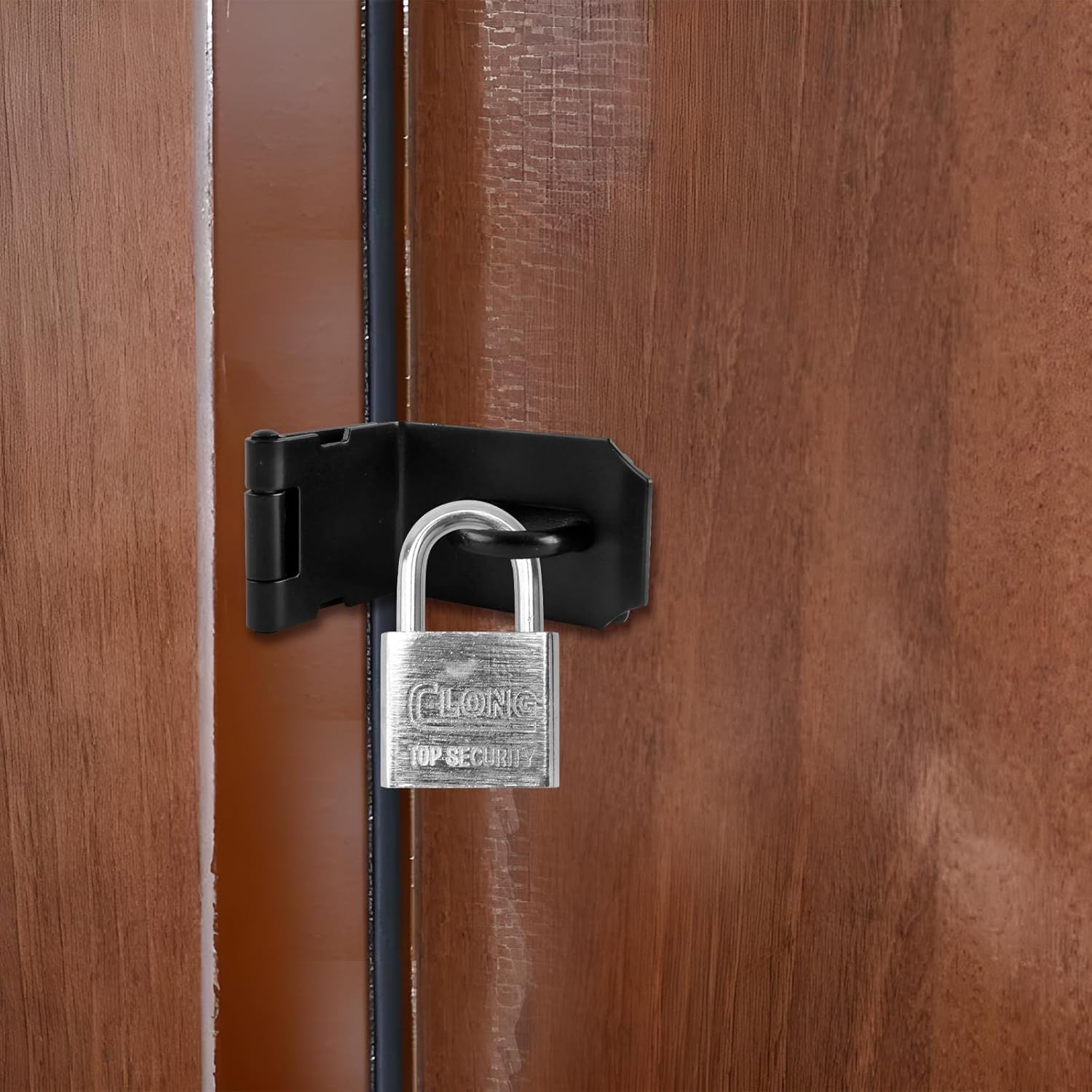 4 Inch Stainless Steel Door Lock Latch Padlock Hasp Set with Screws - Security Right Angle Padlock Hasp Locking Latch for Shed/Gate/Storage - Black