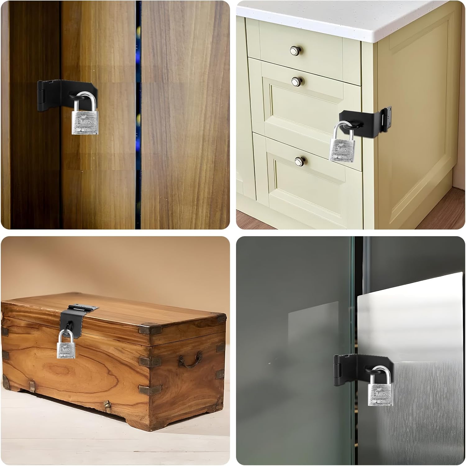 4 Inch Stainless Steel Door Lock Latch Padlock Hasp Set with Screws - Security Right Angle Padlock Hasp Locking Latch for Shed/Gate/Storage - Black