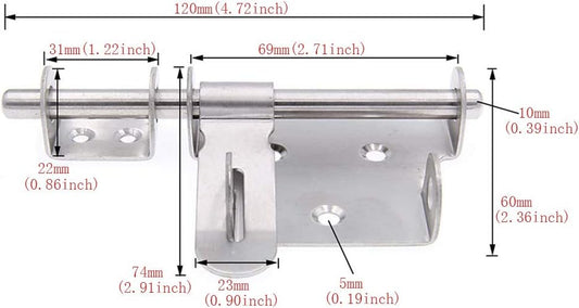4 Inch Stainless Steel Sliding Bolt Gate Latch with Security Hasp and Padlock Hole - Heavy Duty Barrel Bolt - WildKart