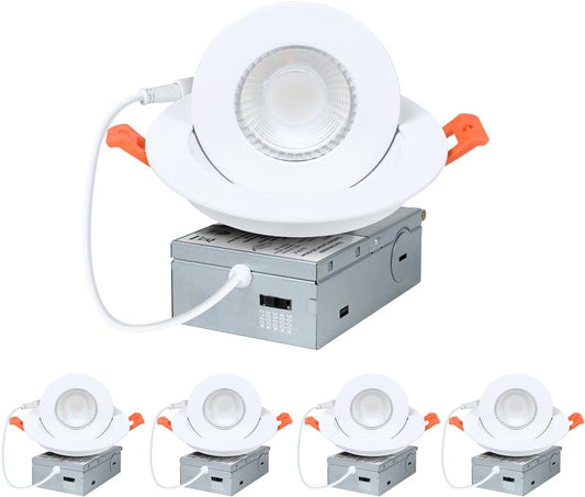 4 Inch ZYC Gimbal LED Recessed Lighting 5CCT 9W 360° Rotation Adjustable Eyeball Light - Pack of 4 White - Dimmable Canless Wafer Downlight