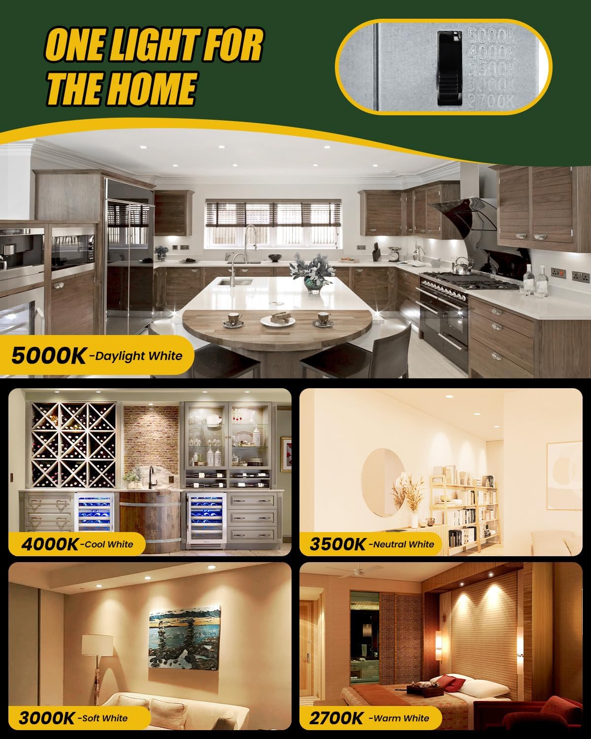 4 Inch ZYC Gimbal LED Recessed Lighting 5CCT 9W 360° Rotation Adjustable Eyeball Light - Pack of 4 White - Dimmable Canless Wafer Downlight