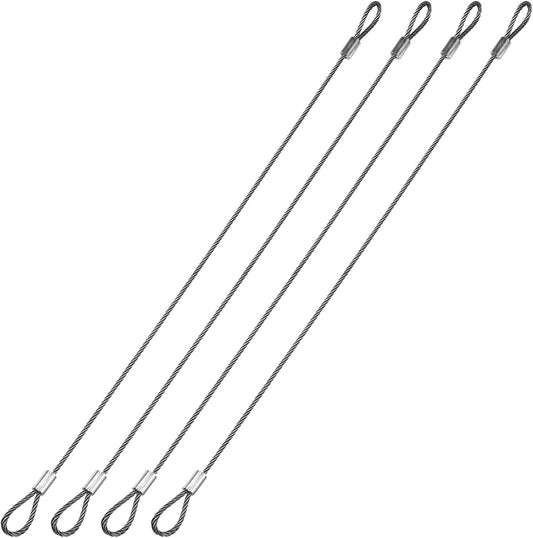4 Pack 0.07 Inch Stage Light Safety Cables with Double Loops - Ideal for Outdoor Events, DJ Stage, Lighting, and More - Silver Tone, 12-Inch Length