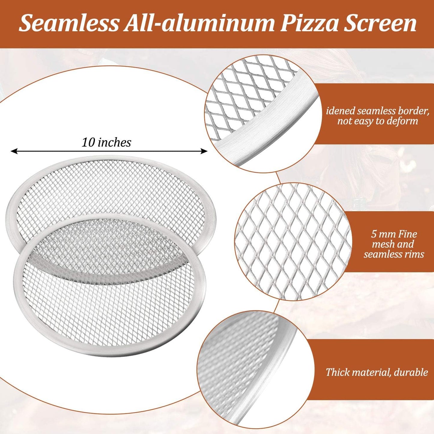 4 Pack 10" Seamless Round Aluminum Pizza Screens - Mesh Baking Tray for Home Kitchen & Restaurant