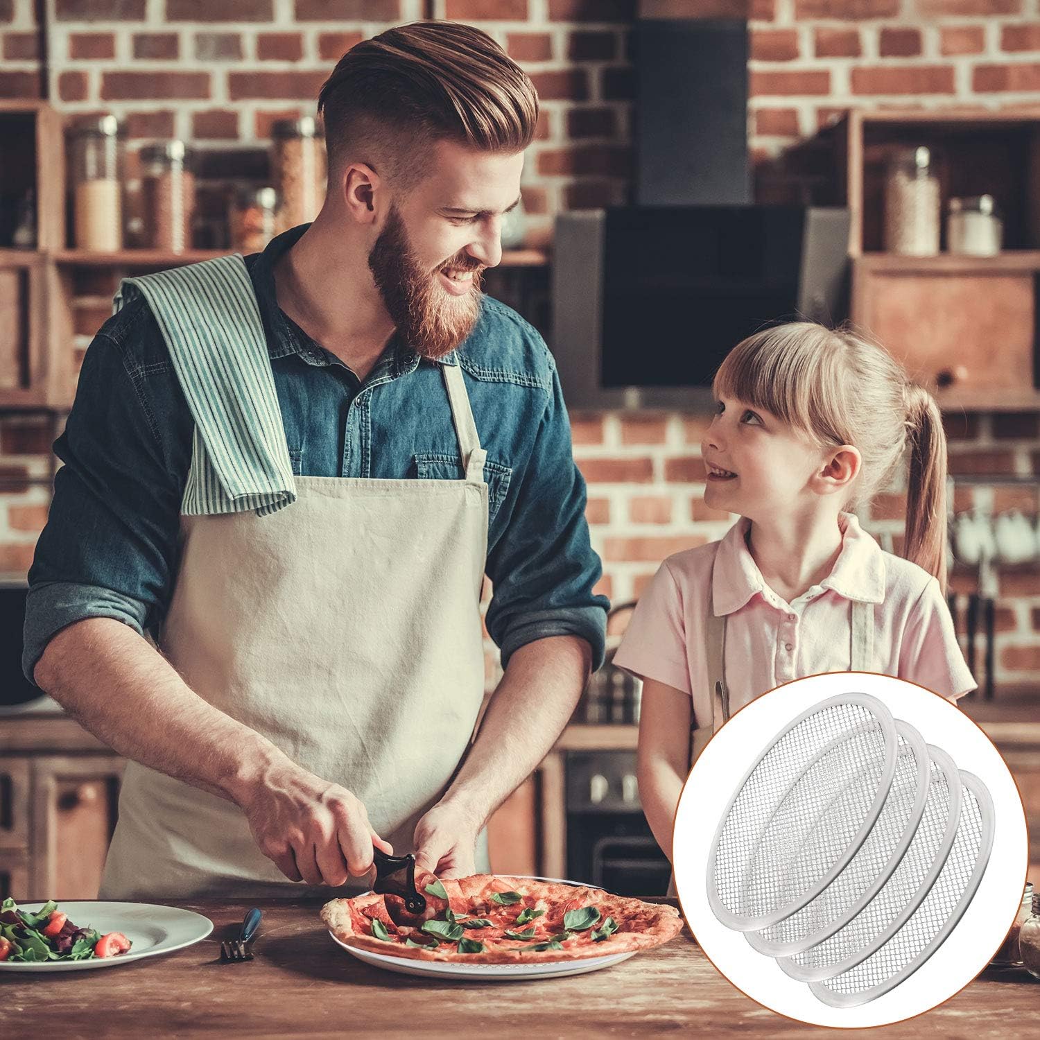 4 Pack 10" Seamless Round Aluminum Pizza Screens - Mesh Baking Tray for Home Kitchen & Restaurant