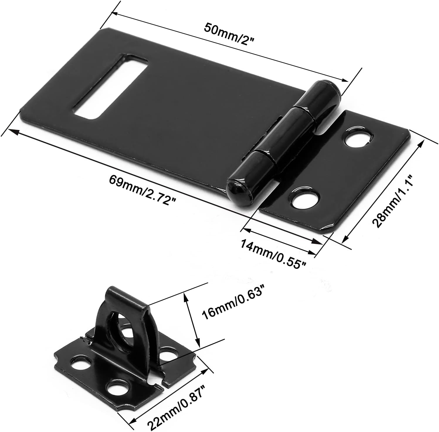 4 Pack 2 Inch Black Painted Iron Gate Bolt Lock Hasp with Screws for Door Gate, Home, Garden, Yard - Biaungdo Slide Latch Lock - WildKart