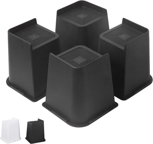 4 Pack 6 Inch Affogato Bed Risers - Heavy Duty Furniture Lifts for Beds, Chairs, Tables - Supports up to 5000 lbs - Black