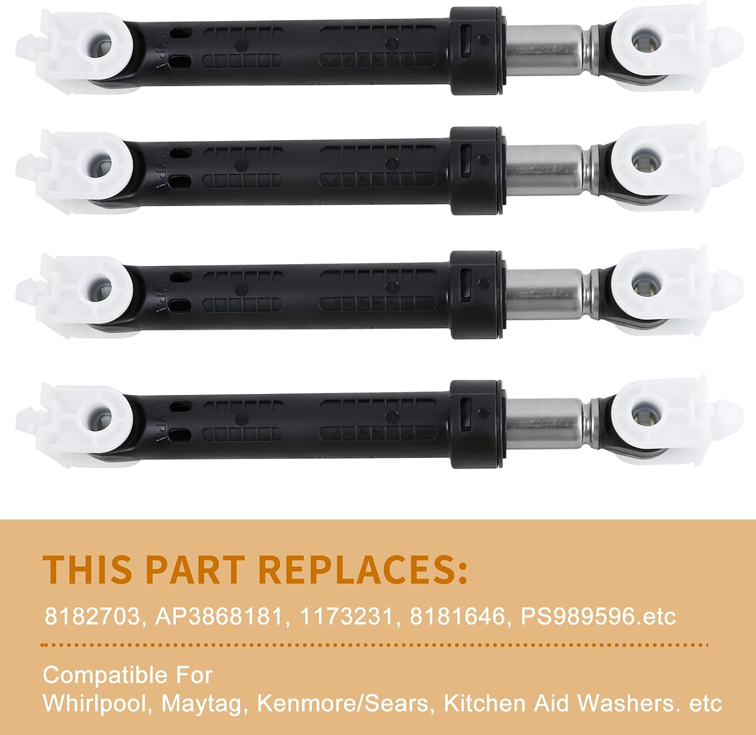 4 Pack 8182703 Washer Shock Absorber Compatible with Kenmore/Maytag/Whirlpool/KitchenAid Washers - Replaces WP8182703, 8181646 - High-Quality Replacement Parts