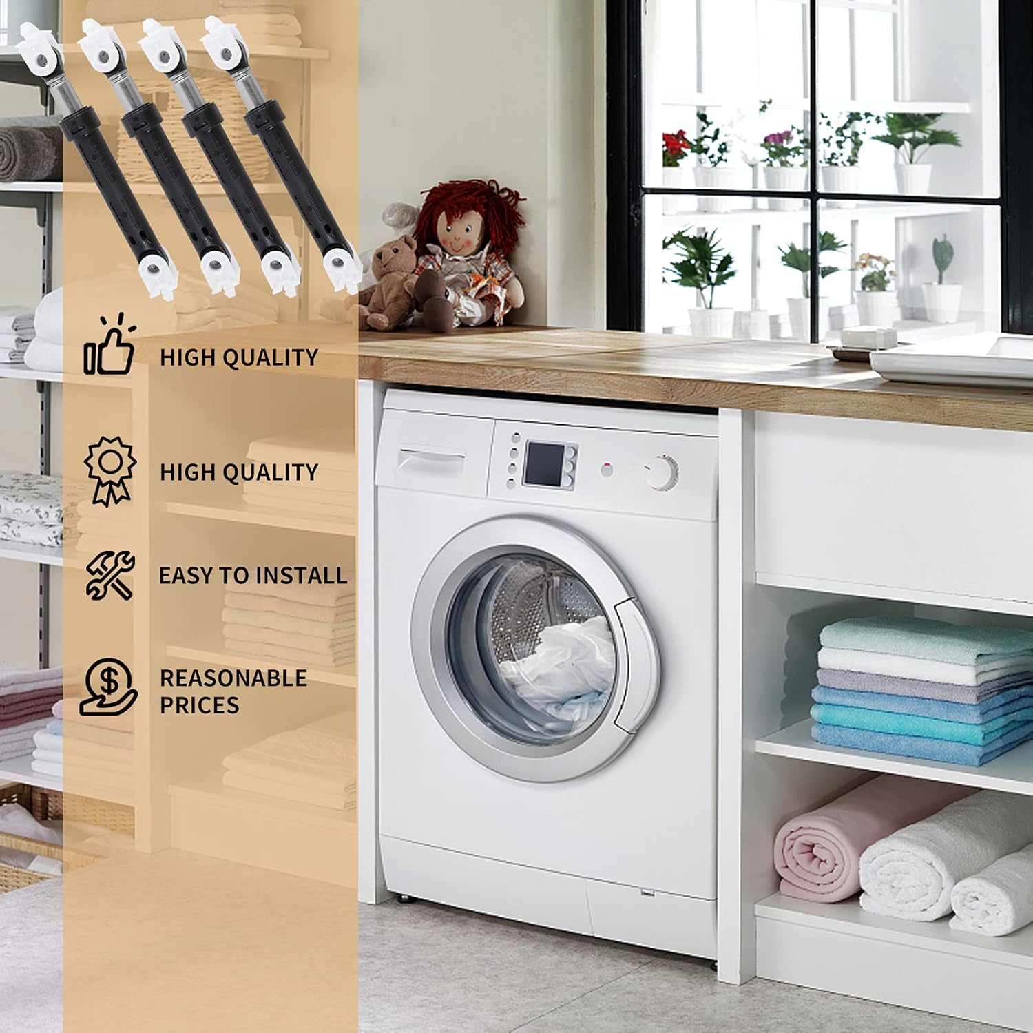 4 Pack 8182703 Washer Shock Absorber Compatible with Kenmore/Maytag/Whirlpool/KitchenAid Washers - Replaces WP8182703, 8181646 - High-Quality Replacement Parts