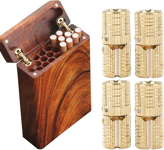 4-Pack 8mm Brass Barrel Hinges for Wooden Box DIY Jewelry Box Craft - Concealed Invisible Furniture Hinges