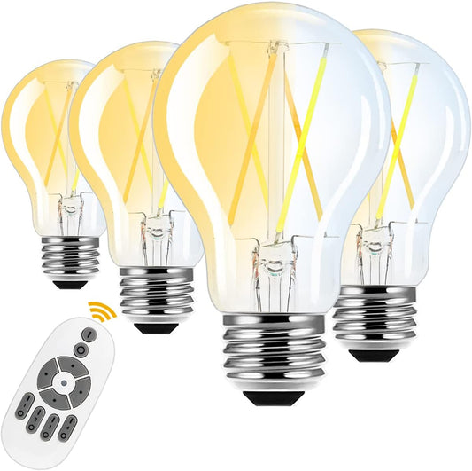 4-Pack Acidea Dimmable LED Filament Light Bulbs with Remote Control - E26 Base, 4W (40W Equivalent), Adjustable Color Temp & Brightness