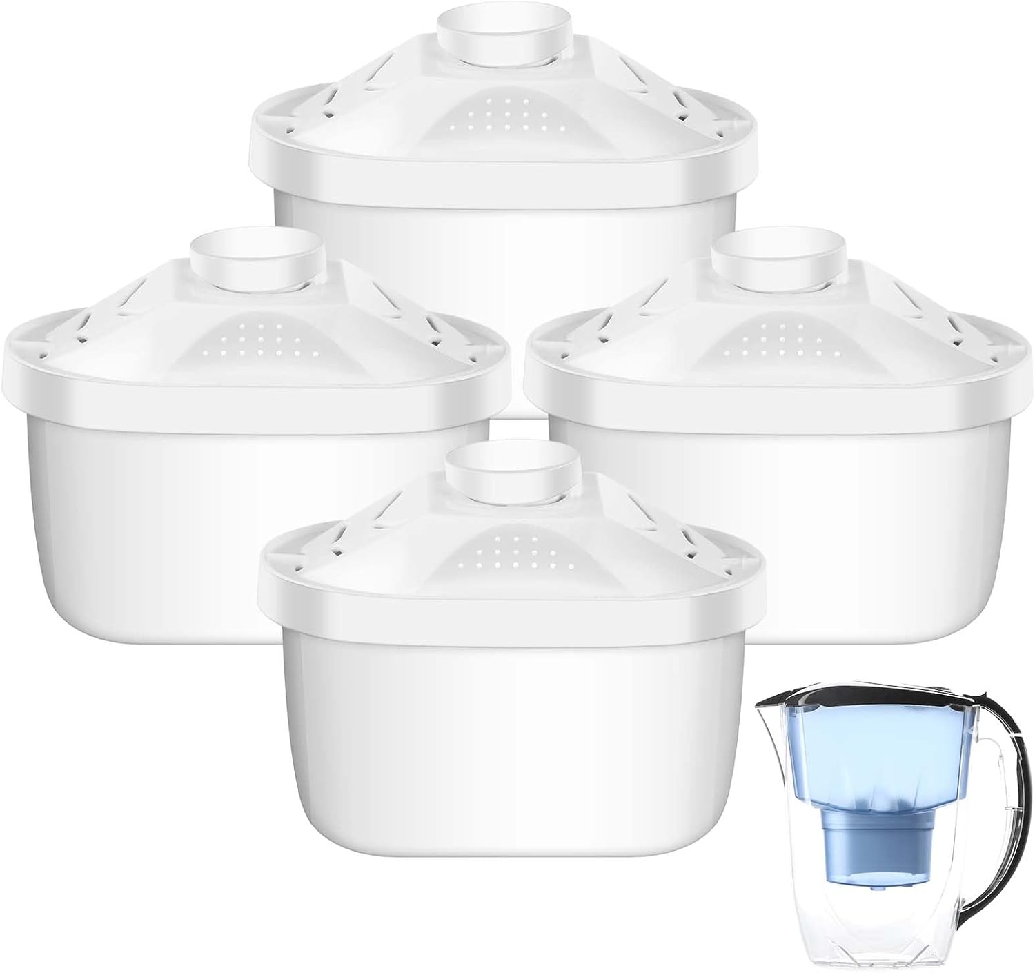 4-Pack Alkaline Water Pitcher Replacement Filters for Enhanced Alkalinity and Healthy Drinking Water