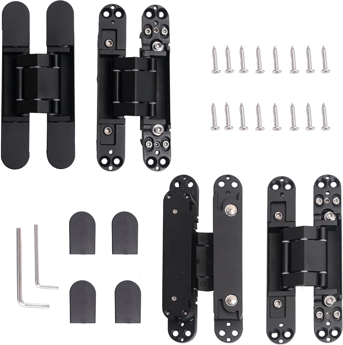4-Pack AnvFlik 6" Heavy Duty Black Hidden Door Hinges, Zinc Alloy Concealed Hinges 6"x2.5"x1", 180° Swing, 3 Way Adjustable Hinge