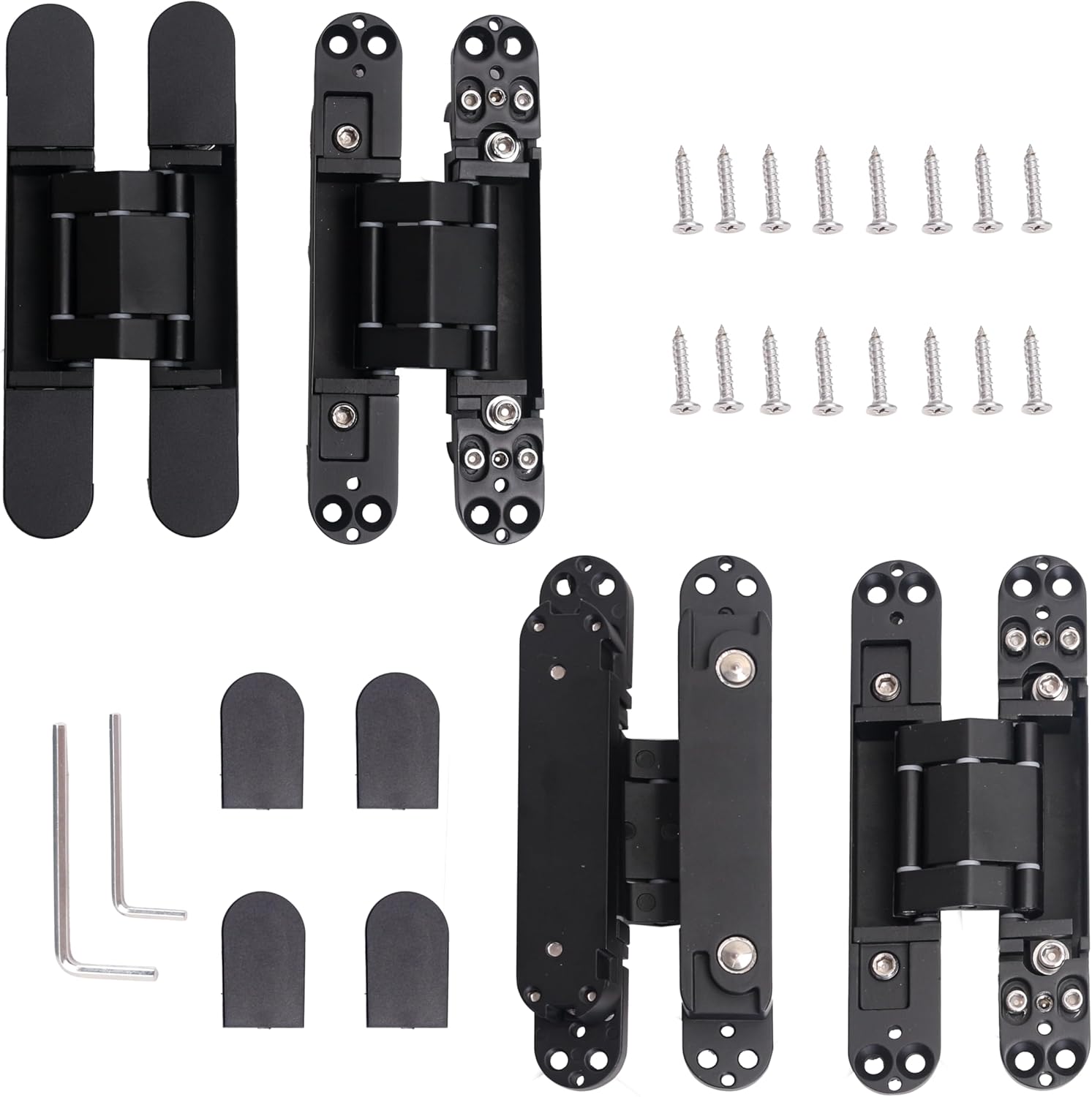 4-Pack AnvFlik 6" Heavy Duty Black Hidden Door Hinges, Zinc Alloy Concealed Hinges 6"x2.5"x1", 180° Swing, 3 Way Adjustable Hinge