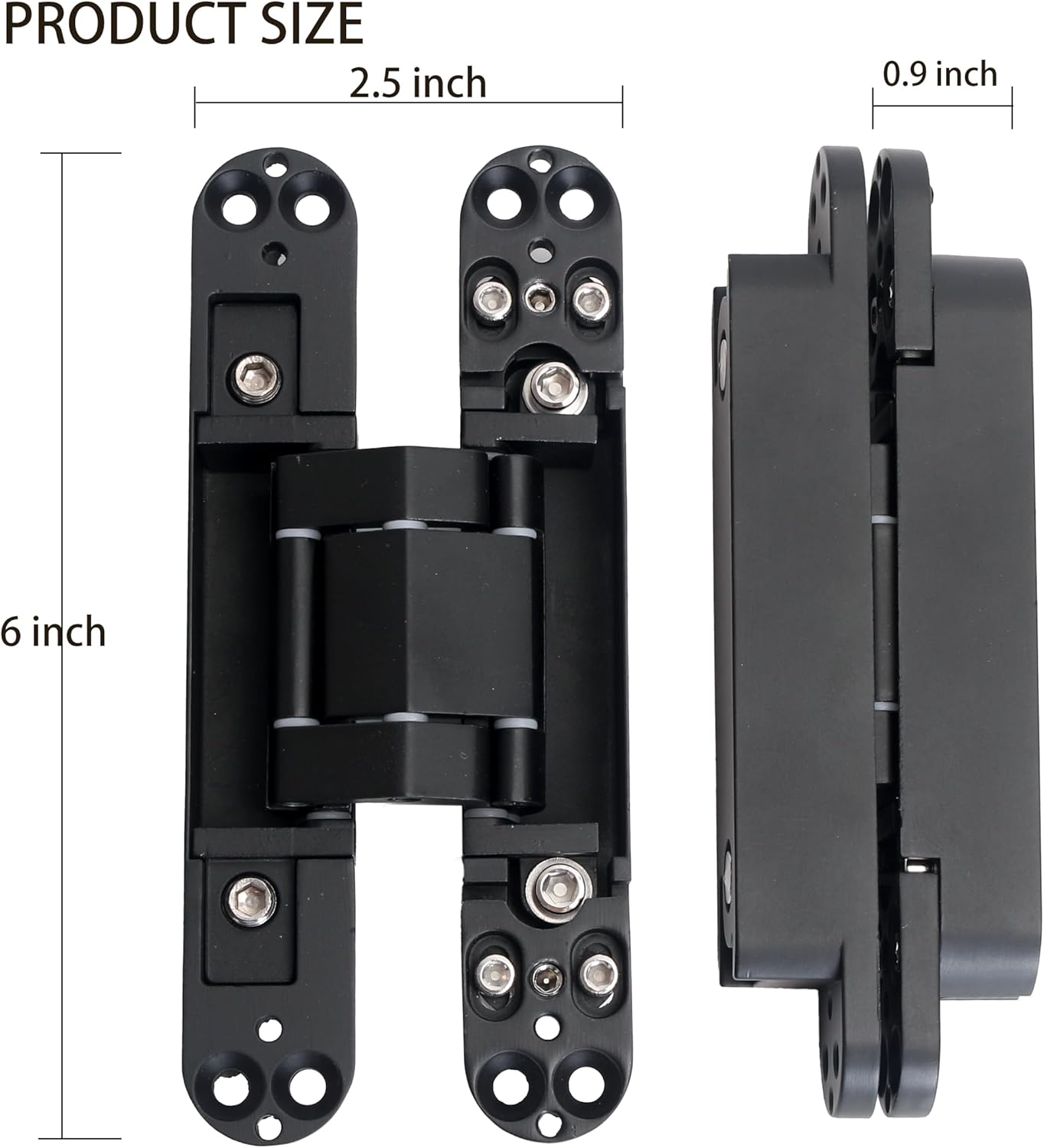 4-Pack AnvFlik 6" Heavy Duty Black Hidden Door Hinges, Zinc Alloy Concealed Hinges 6"x2.5"x1", 180° Swing, 3 Way Adjustable Hinge