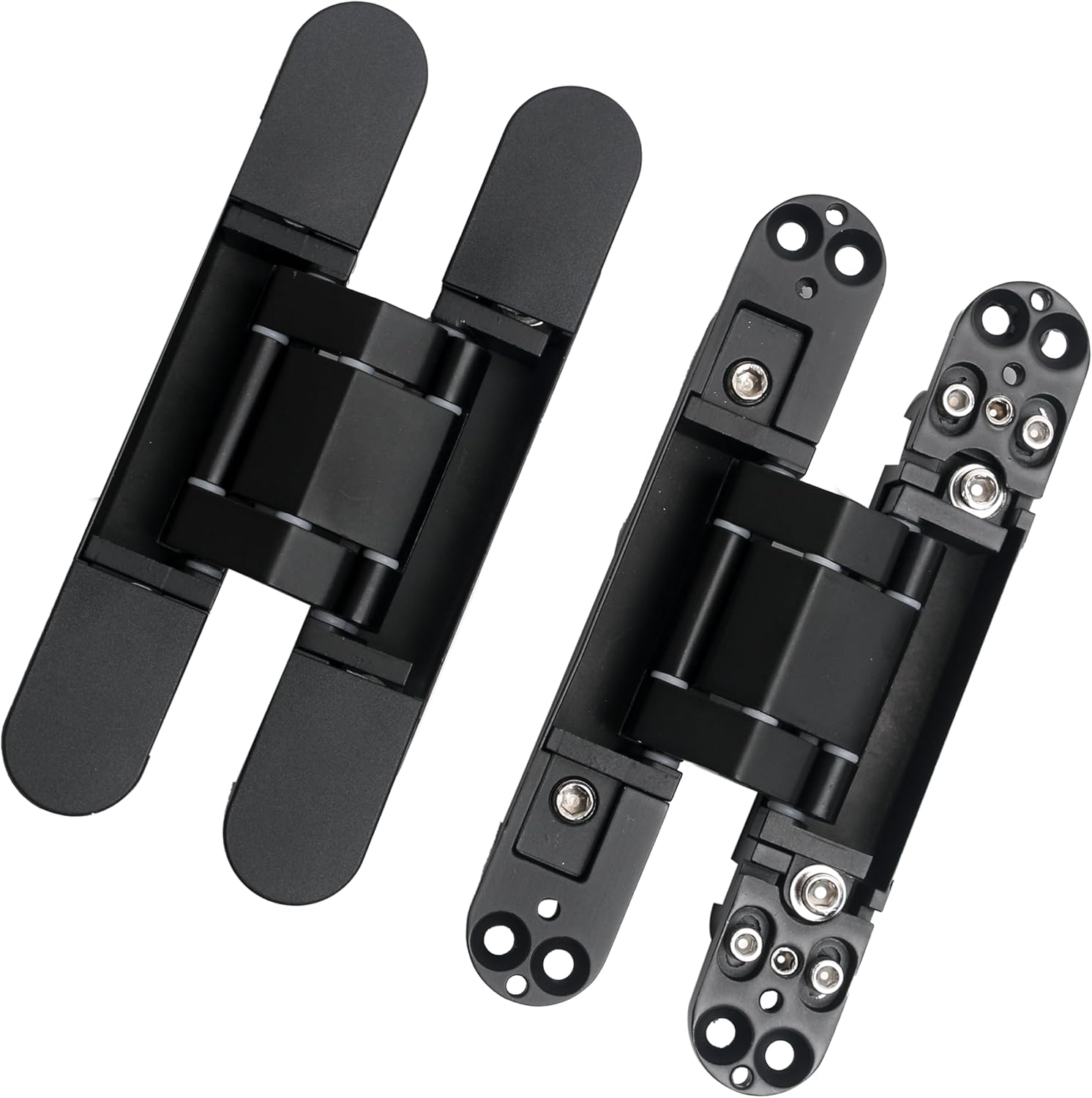 4-Pack AnvFlik 6" Heavy Duty Black Hidden Door Hinges, Zinc Alloy Concealed Hinges 6"x2.5"x1", 180° Swing, 3 Way Adjustable Hinge