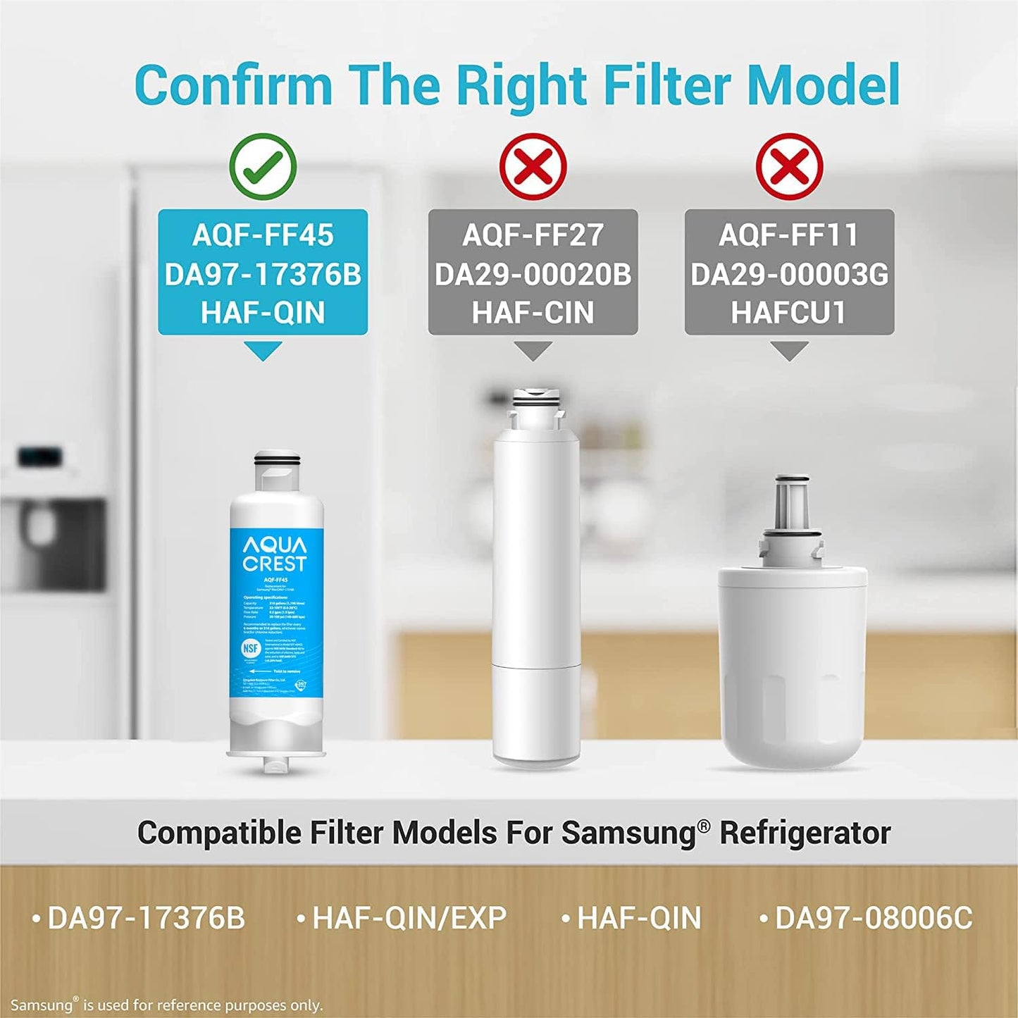 4-Pack Aqua Crest DA97-17376B Refrigerator Water Filter for Samsung DA97-08006C, HAF-QIN/EXP, RS27T5200SR, RF28T5001SR, RF24R7201SR, RF28R6201SR, AQF-FF45 - Replacement Filter Pack