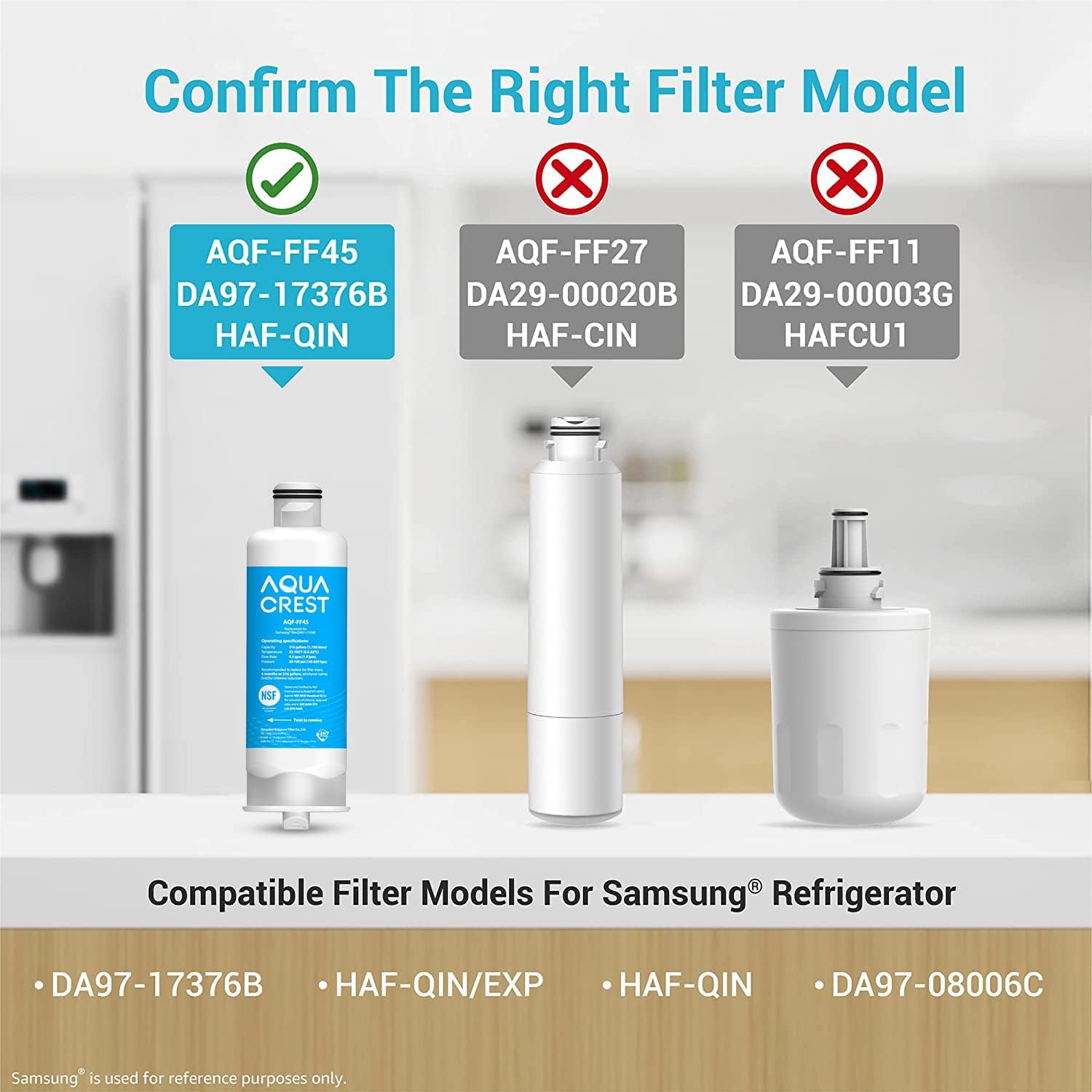 4-Pack Aqua Crest DA97-17376B Refrigerator Water Filter for Samsung DA97-08006C, HAF-QIN/EXP, RS27T5200SR, RF28T5001SR, RF24R7201SR, RF28R6201SR, AQF-FF45 - Replacement Filter Pack