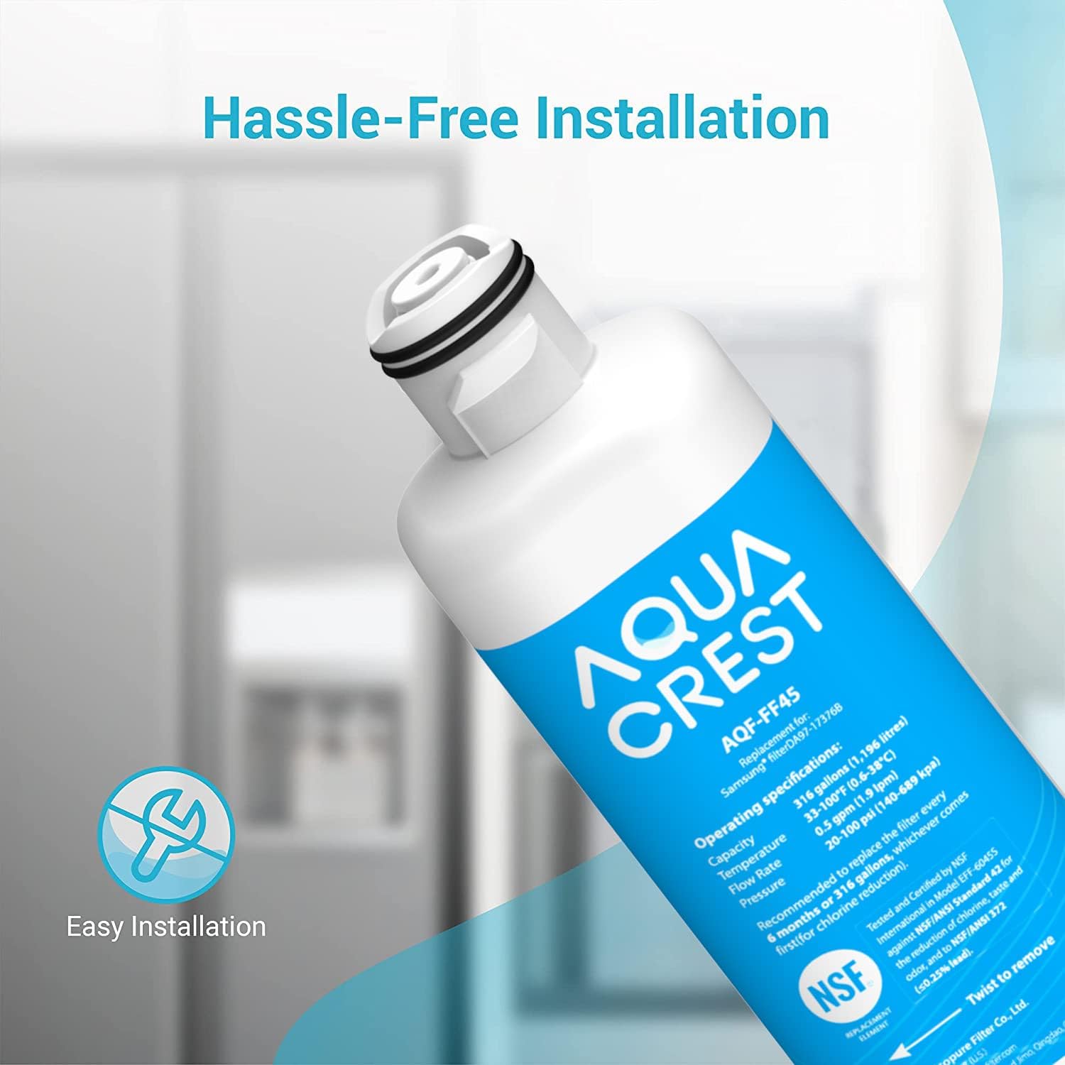 4-Pack Aqua Crest DA97-17376B Refrigerator Water Filter for Samsung DA97-08006C, HAF-QIN/EXP, RS27T5200SR, RF28T5001SR, RF24R7201SR, RF28R6201SR, AQF-FF45 - Replacement Filter Pack