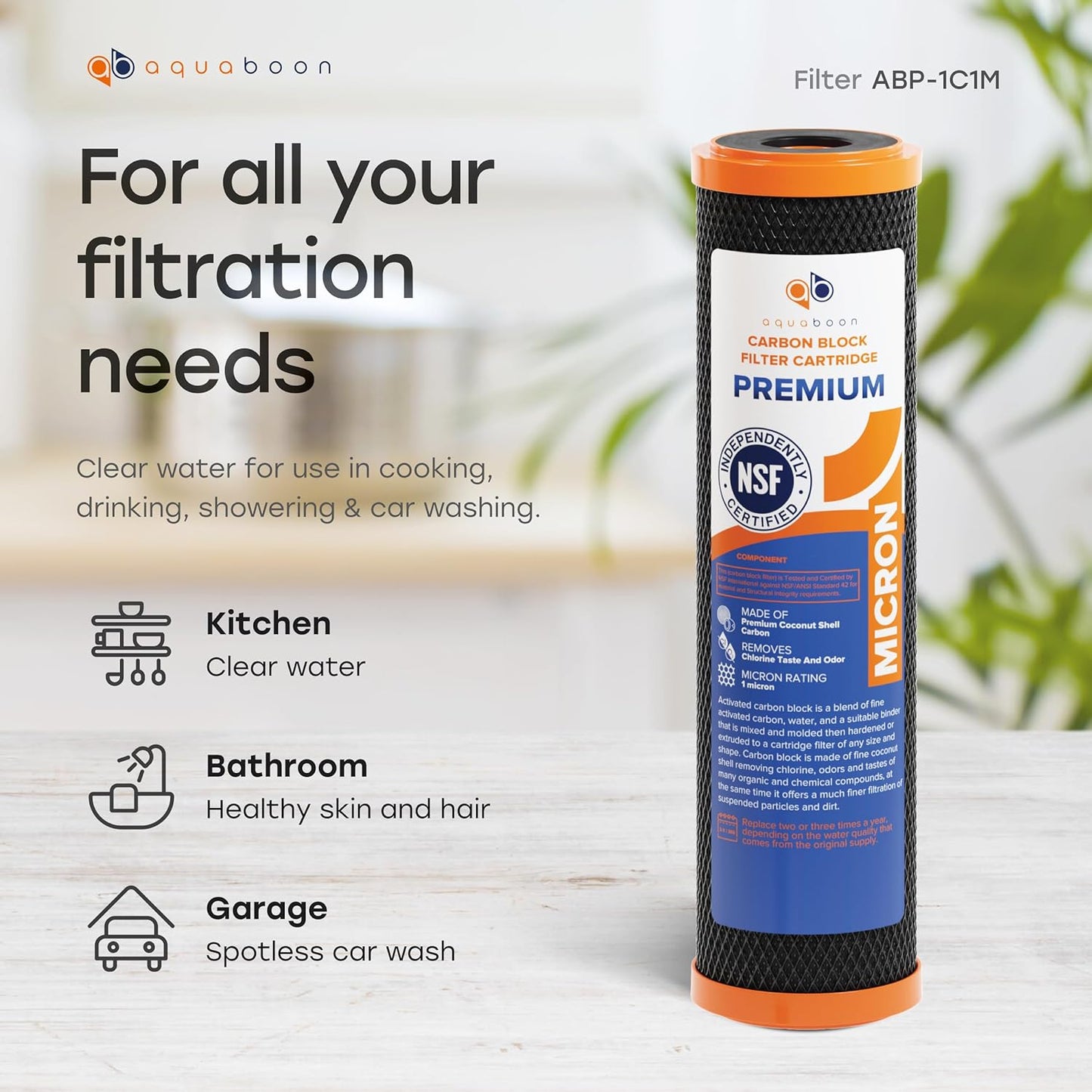 4 Pack Aquaboon 1 Micron CTO Carbon Block Water Filter Cartridges for GE FXWTC - 10 x 2.5" Replacement Filters for Countertop & Under Sink Systems