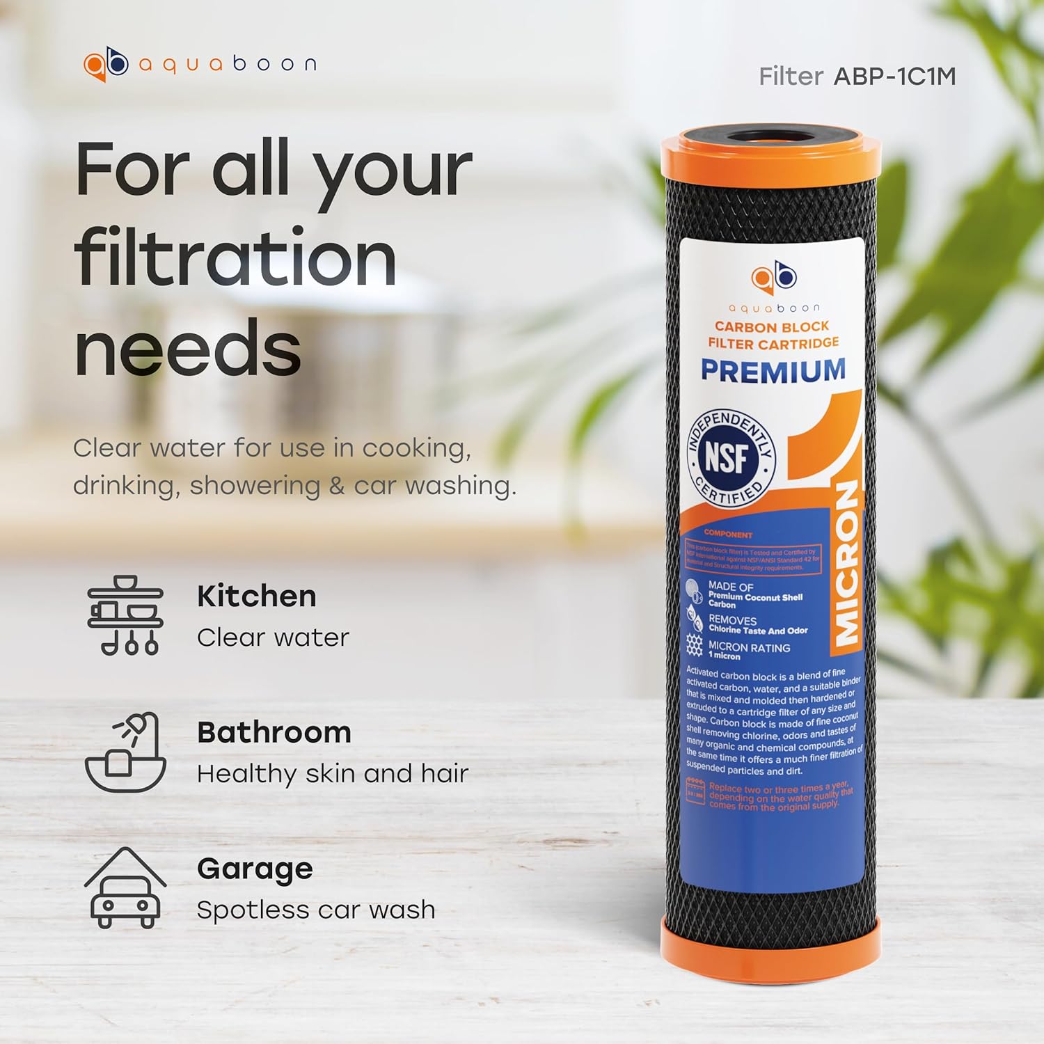 4 Pack Aquaboon 1 Micron CTO Carbon Block Water Filter Cartridges for GE FXWTC - 10 x 2.5" Replacement Filters for Countertop & Under Sink Systems