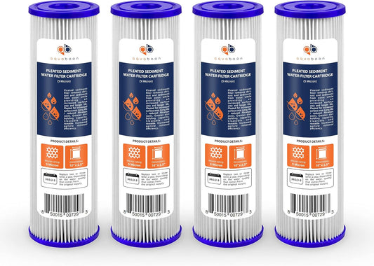 4-Pack Aquaboon 5 Micron Whole House Pleated Sediment Filter Cartridge, 10x2.5, Compatible with WFPFC3002 & WHKF-WHPL - Well Water Filter Replacement
