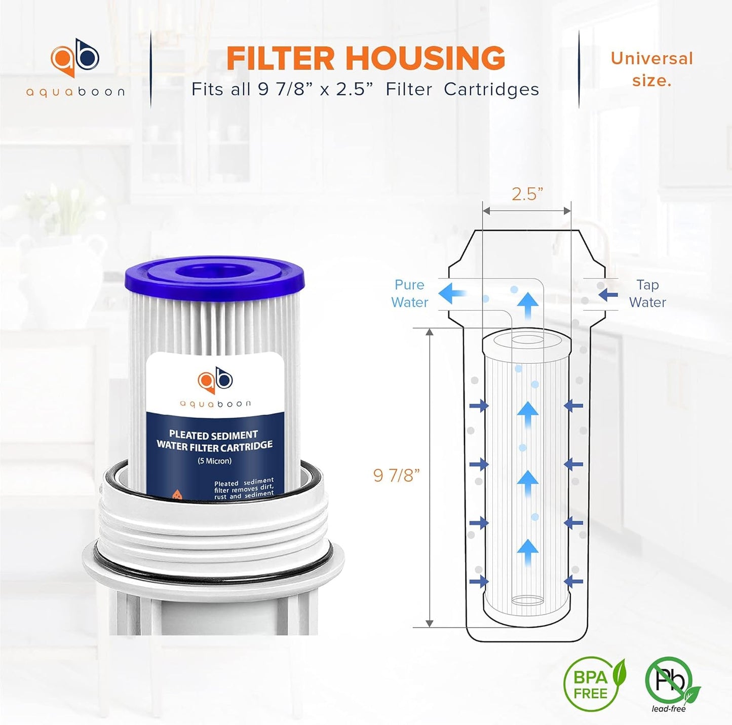 4-Pack Aquaboon 5 Micron Whole House Pleated Sediment Filter Cartridge, 10x2.5, Compatible with WFPFC3002 & WHKF-WHPL - Well Water Filter Replacement