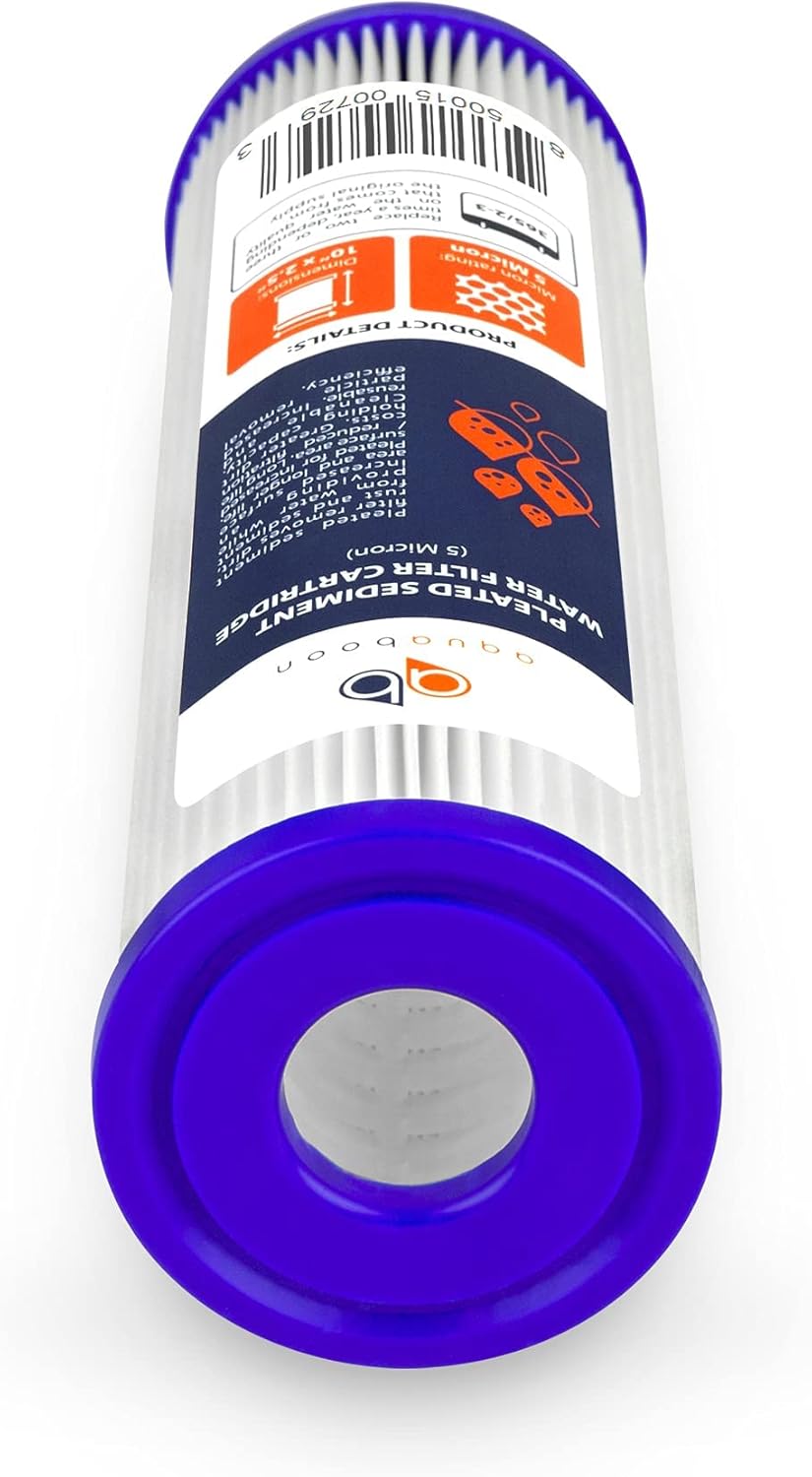 4-Pack Aquaboon 5 Micron Whole House Pleated Sediment Filter Cartridge, 10x2.5, Compatible with WFPFC3002 & WHKF-WHPL - Well Water Filter Replacement