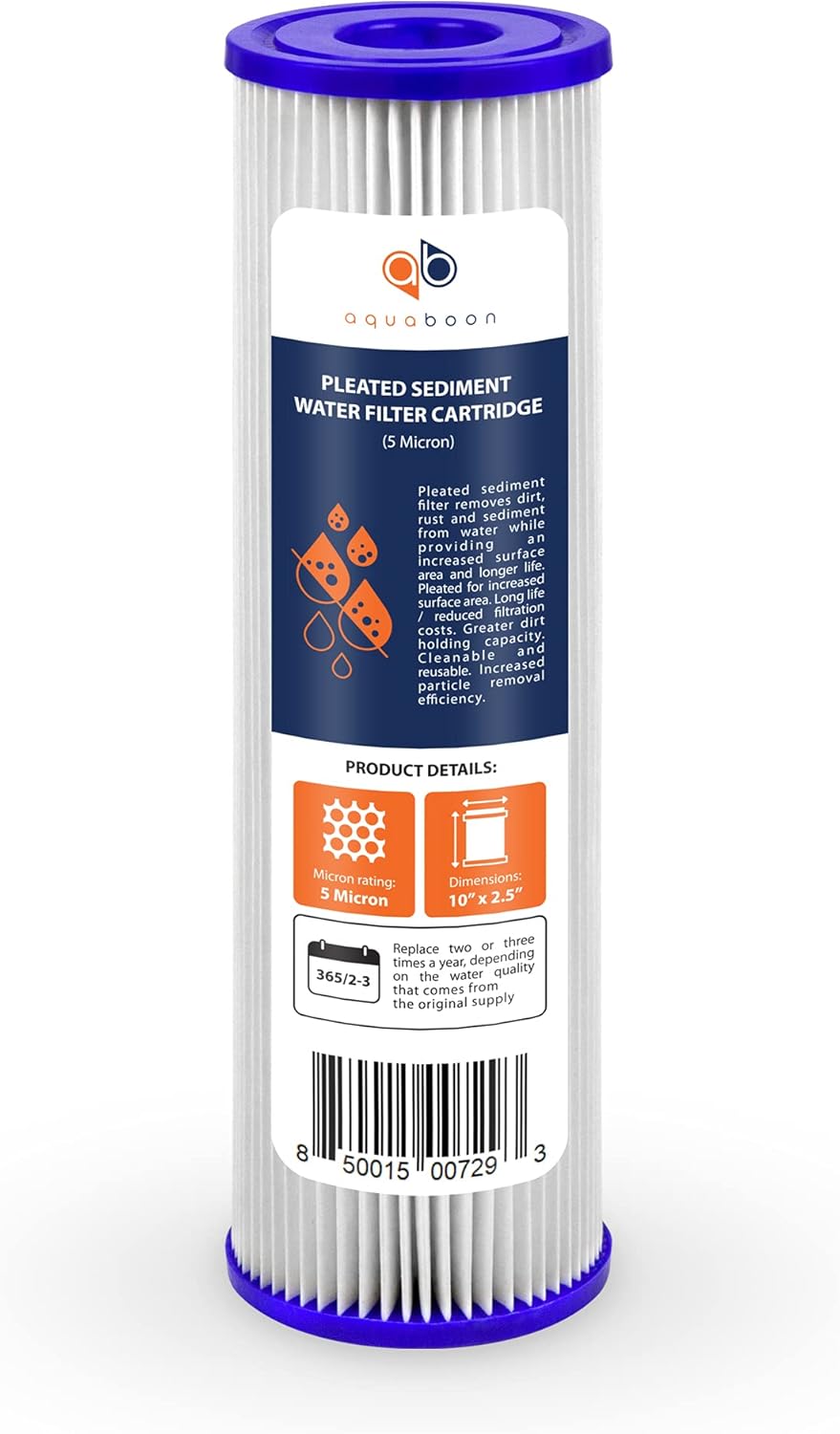 4-Pack Aquaboon 5 Micron Whole House Pleated Sediment Filter Cartridge, 10x2.5, Compatible with WFPFC3002 & WHKF-WHPL - Well Water Filter Replacement