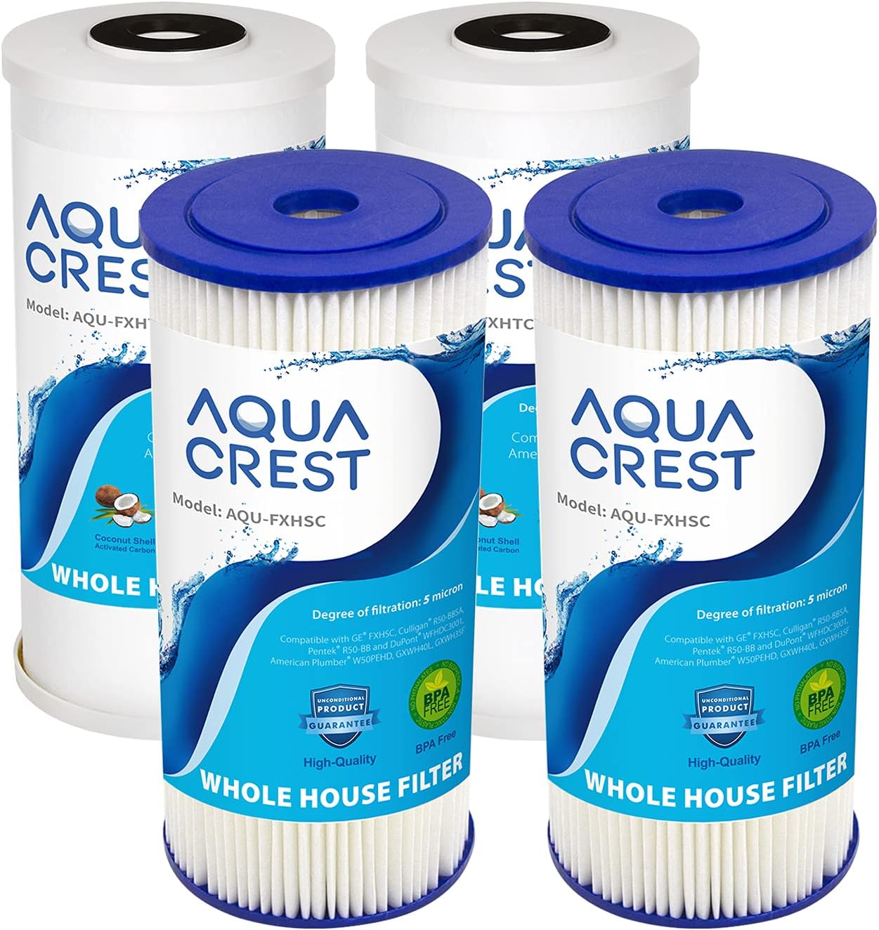 4-Pack AquaCrest FXHSC & FXHTC Whole House Water Filter Replacement for GE & Culligan - 10" x 4.5