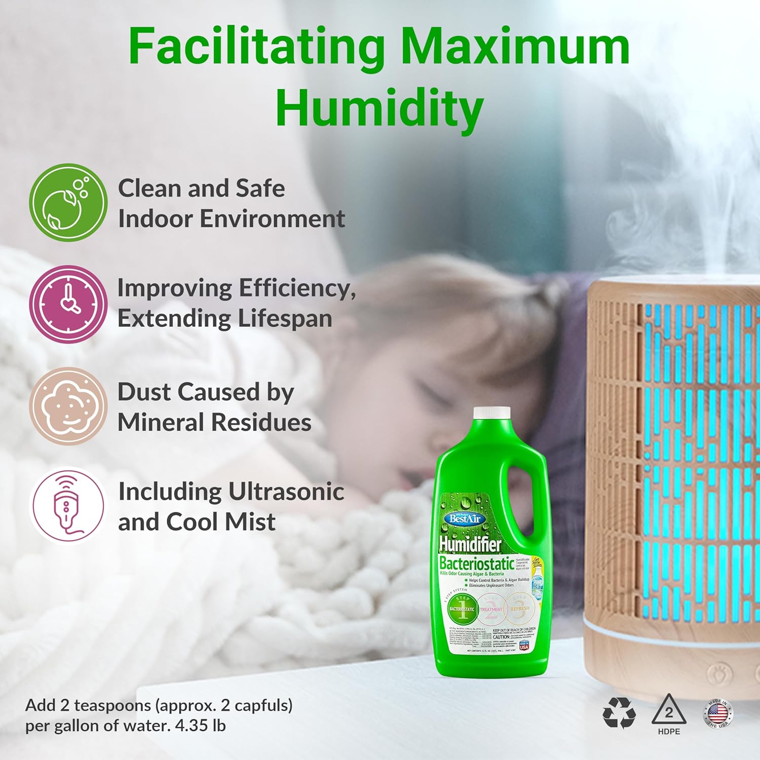 4-Pack Bacteriostatic Humidifier Water Treatment - Universal Cleaning Additive - Odorless Descaler Solution - Effective Comprehensive Treatment