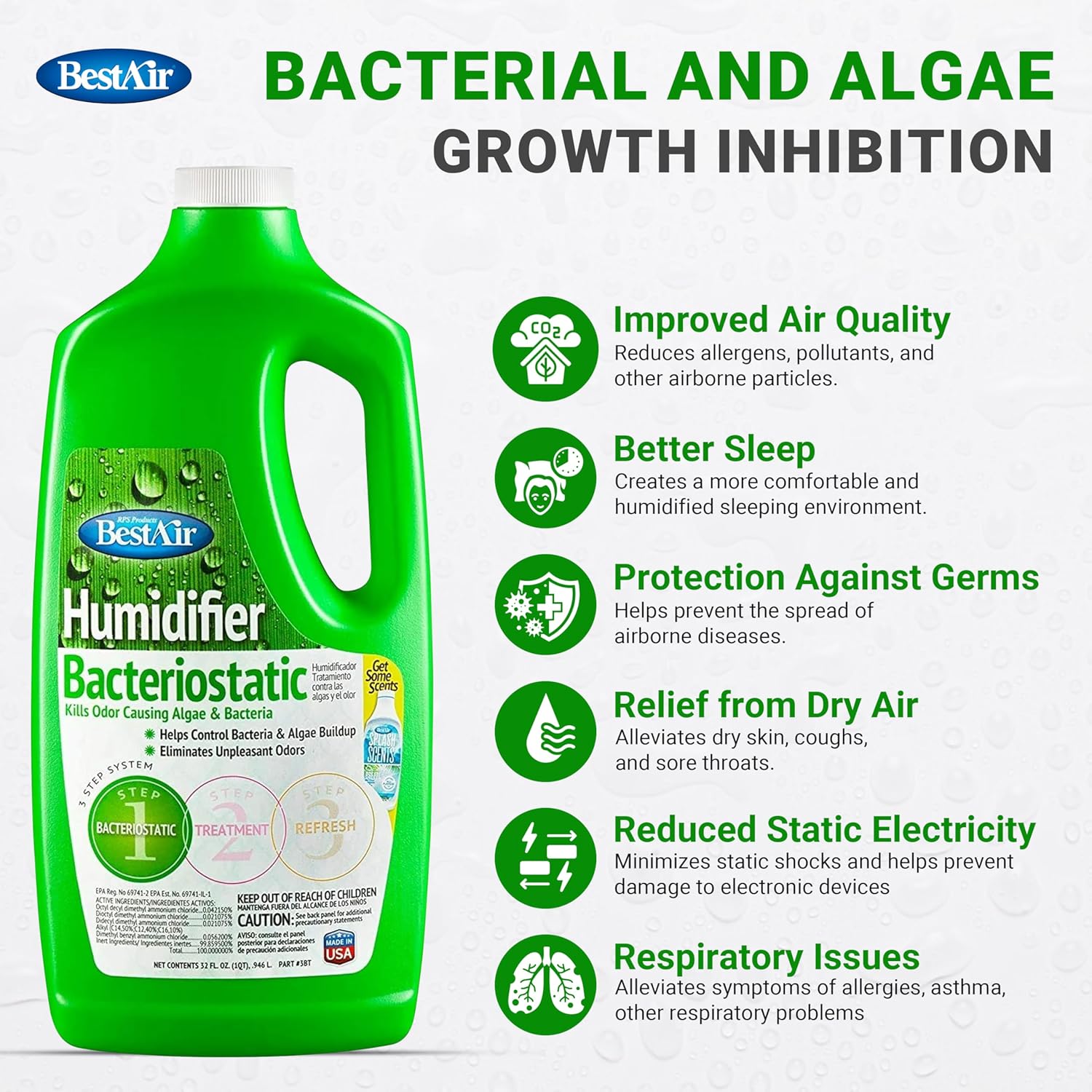 4-Pack Bacteriostatic Humidifier Water Treatment - Universal Cleaning Additive - Odorless Descaler Solution - Effective Comprehensive Treatment