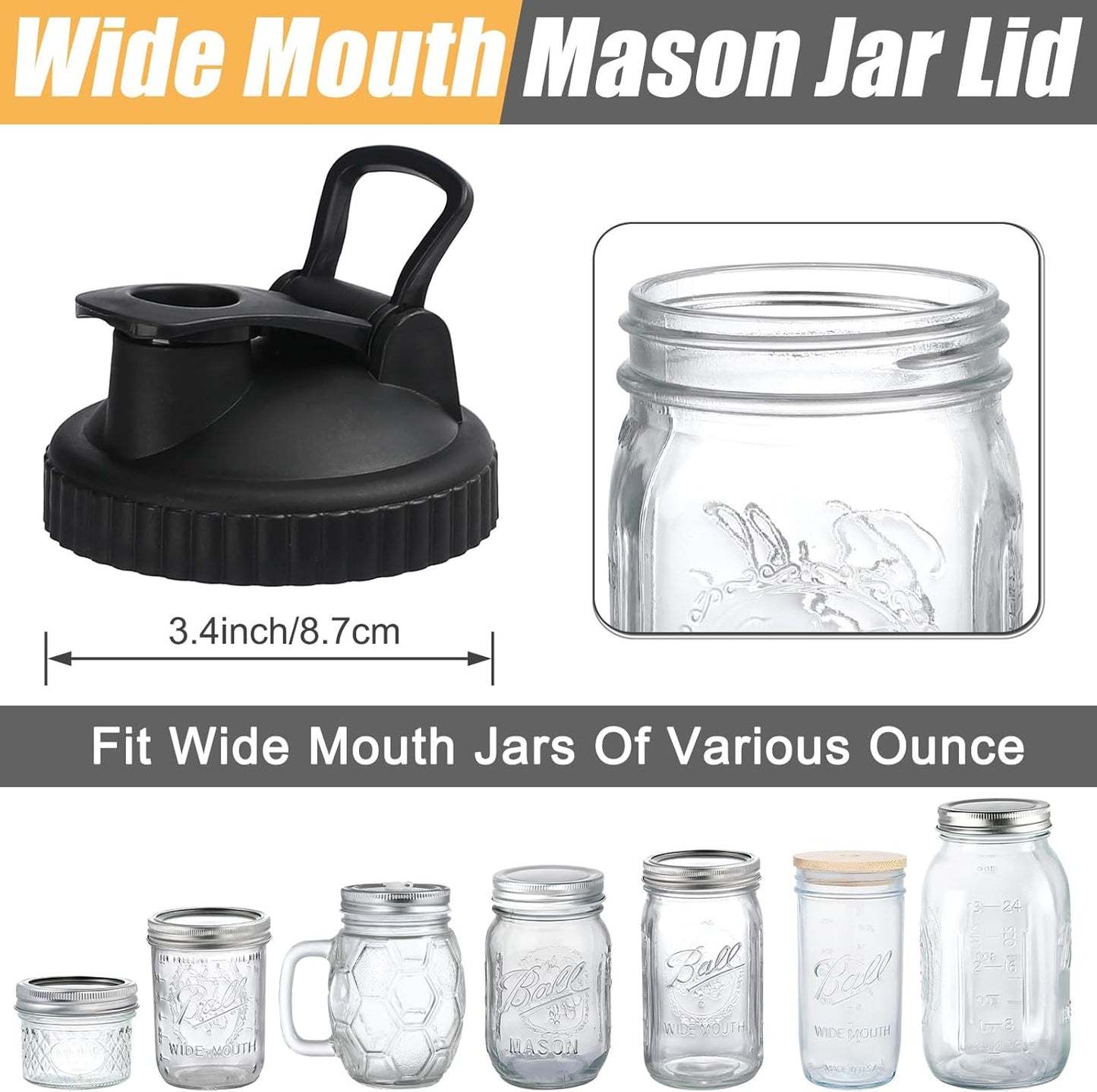 4 Pack Balter-D Wide Mouth Mason Jar Pour Spout Lids - Leak-proof Ball Canning and Flip Cap Lids for Mess-free Pouring and Storing