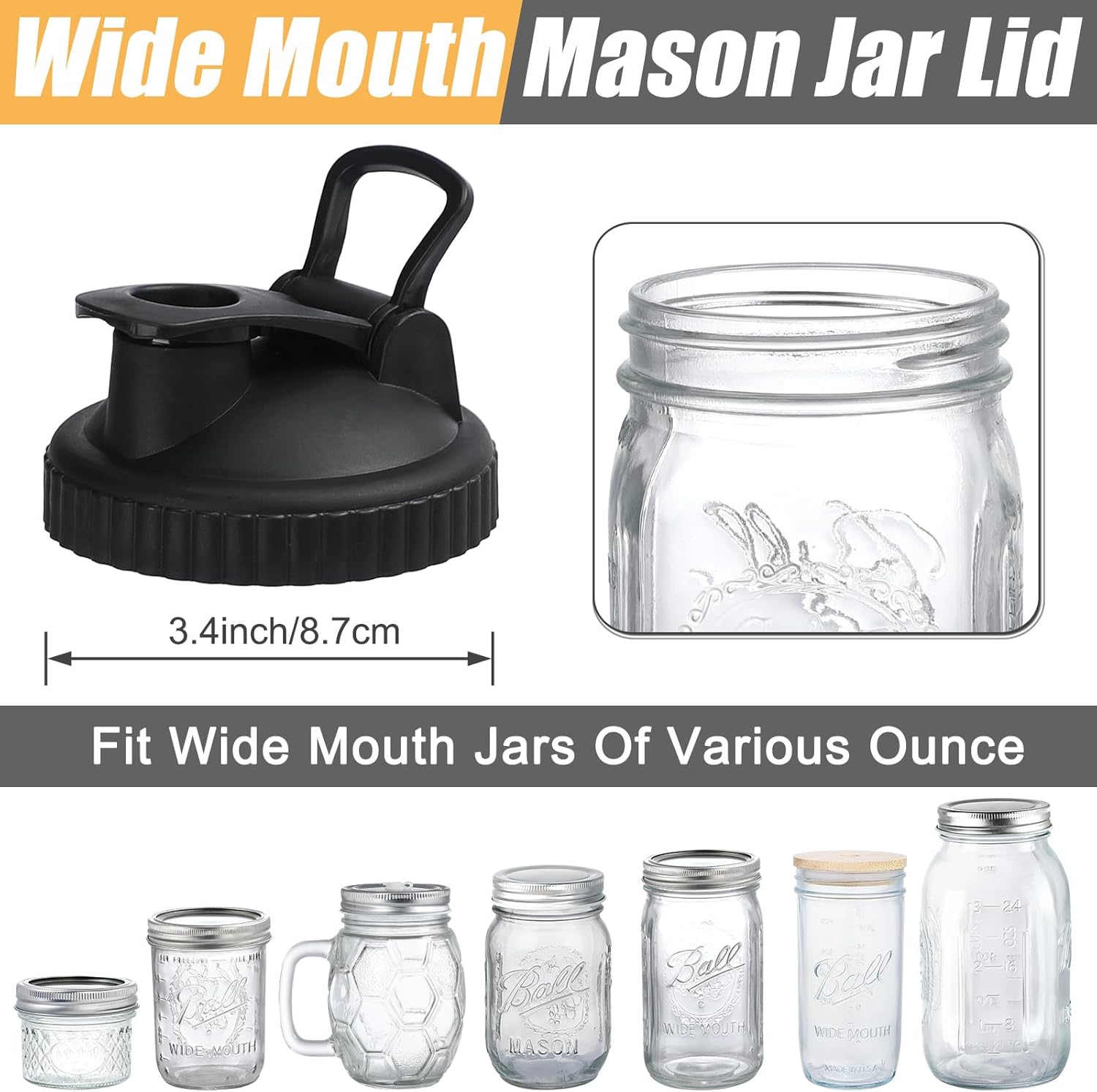 4 Pack Balter-D Wide Mouth Mason Jar Pour Spout Lids - Leak-proof Ball Canning and Flip Cap Lids for Mess-free Pouring and Storing