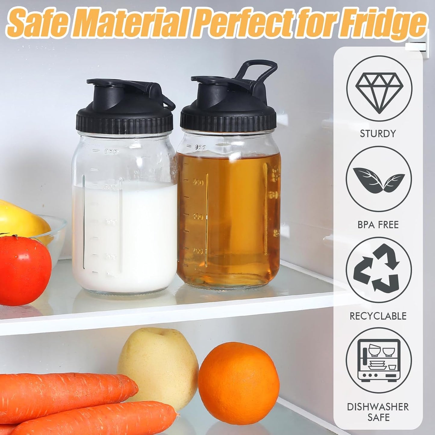 4 Pack Balter-D Wide Mouth Mason Jar Pour Spout Lids - Leak-proof Ball Canning and Flip Cap Lids for Mess-free Pouring and Storing