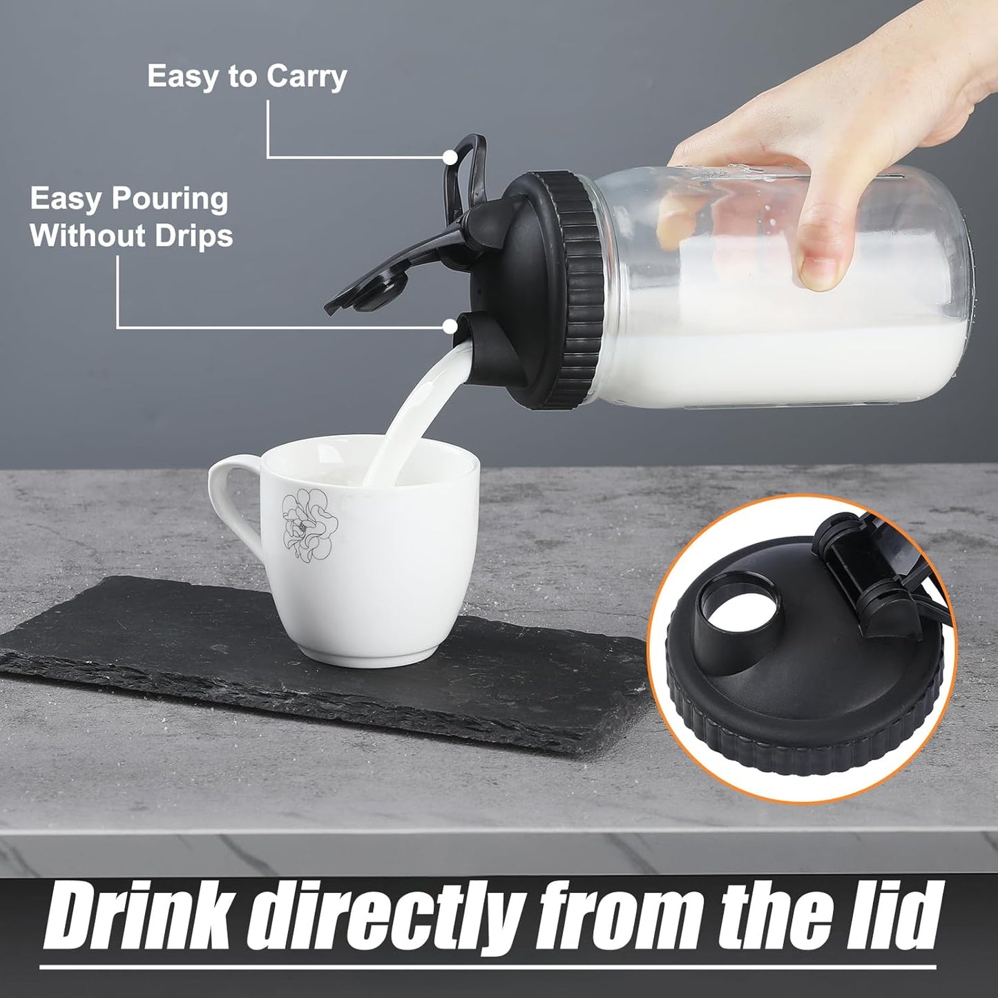 4 Pack Balter-D Wide Mouth Mason Jar Pour Spout Lids - Leak-proof Ball Canning and Flip Cap Lids for Mess-free Pouring and Storing