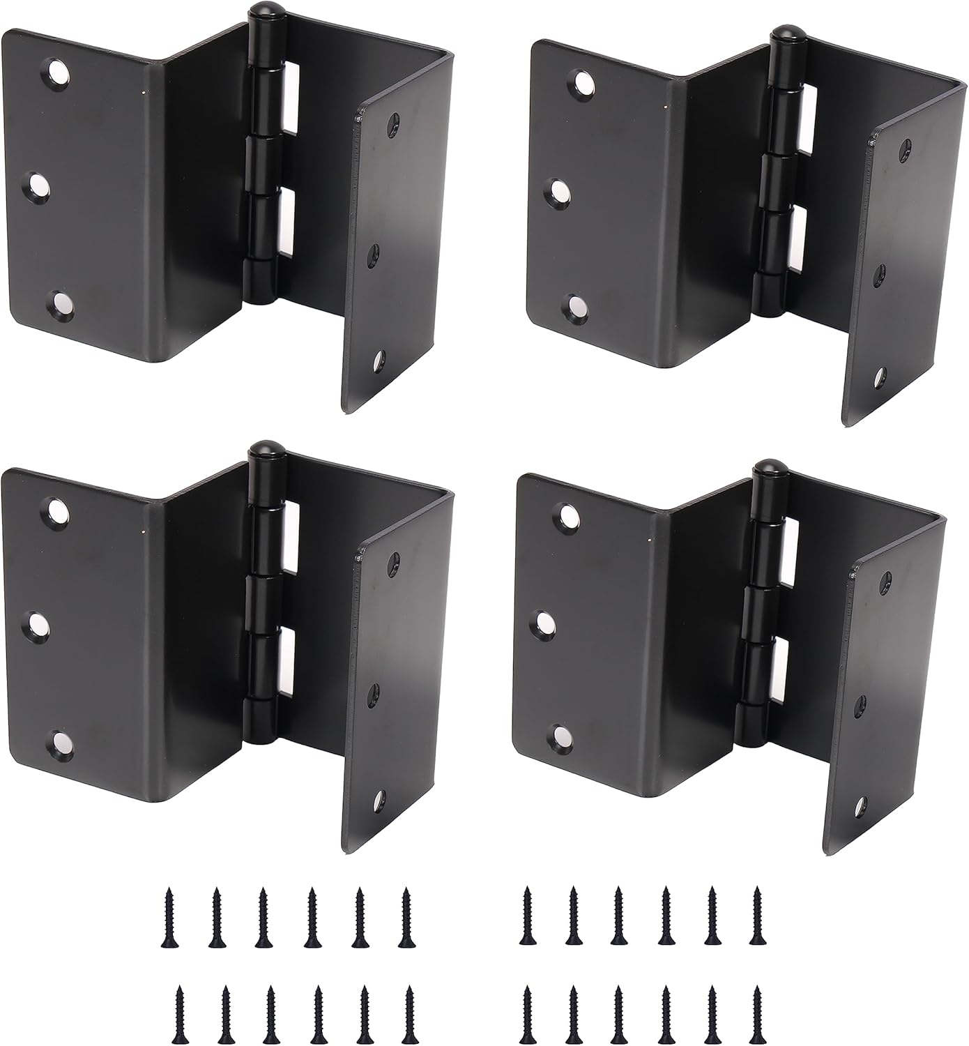 4-Pack BENERAY Heavy Duty Expandable Door Hinges - 3.5" Offset, SPCC Black Matte Finish, 1/4" Radius Corner - Interior Swing Out Hinge with Holes & Screws