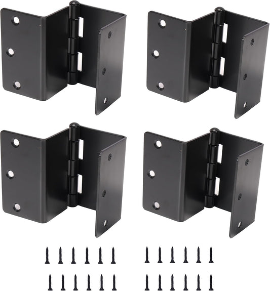 4-Pack BENERAY Heavy Duty Expandable Door Hinges - 3.5" Offset, SPCC Black Matte Finish, 1/4" Radius Corner - Interior Swing Out Hinge with Holes & Screws