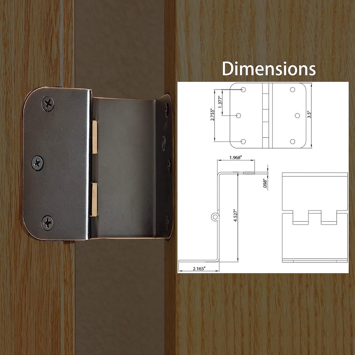 4-Pack BENERAY Heavy Duty Expandable Door Hinges - 3.5" Offset, SPCC Black Matte Finish, 1/4" Radius Corner - Interior Swing Out Hinge with Holes & Screws
