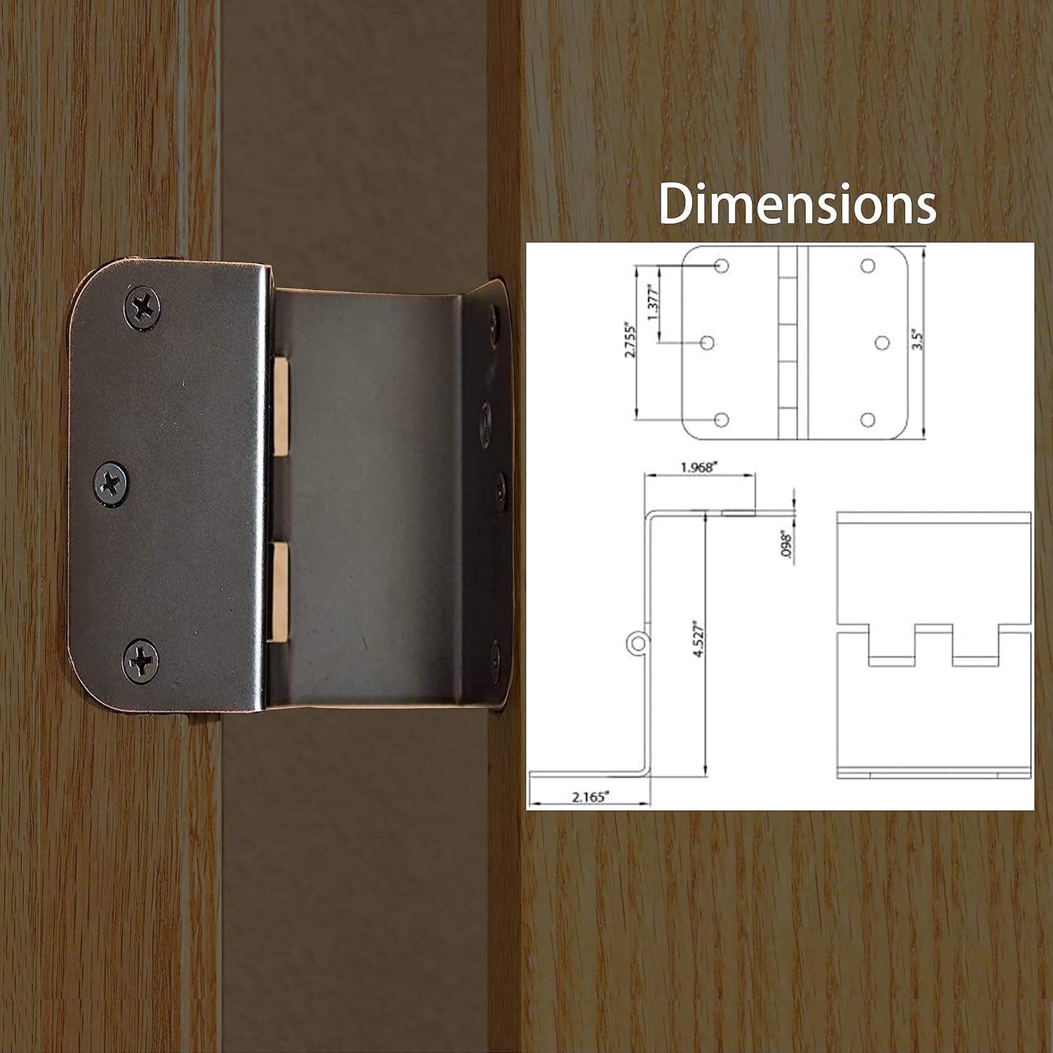 4-Pack BENERAY Heavy Duty Expandable Door Hinges - 3.5" Offset, SPCC Black Matte Finish, 1/4" Radius Corner - Interior Swing Out Hinge with Holes & Screws