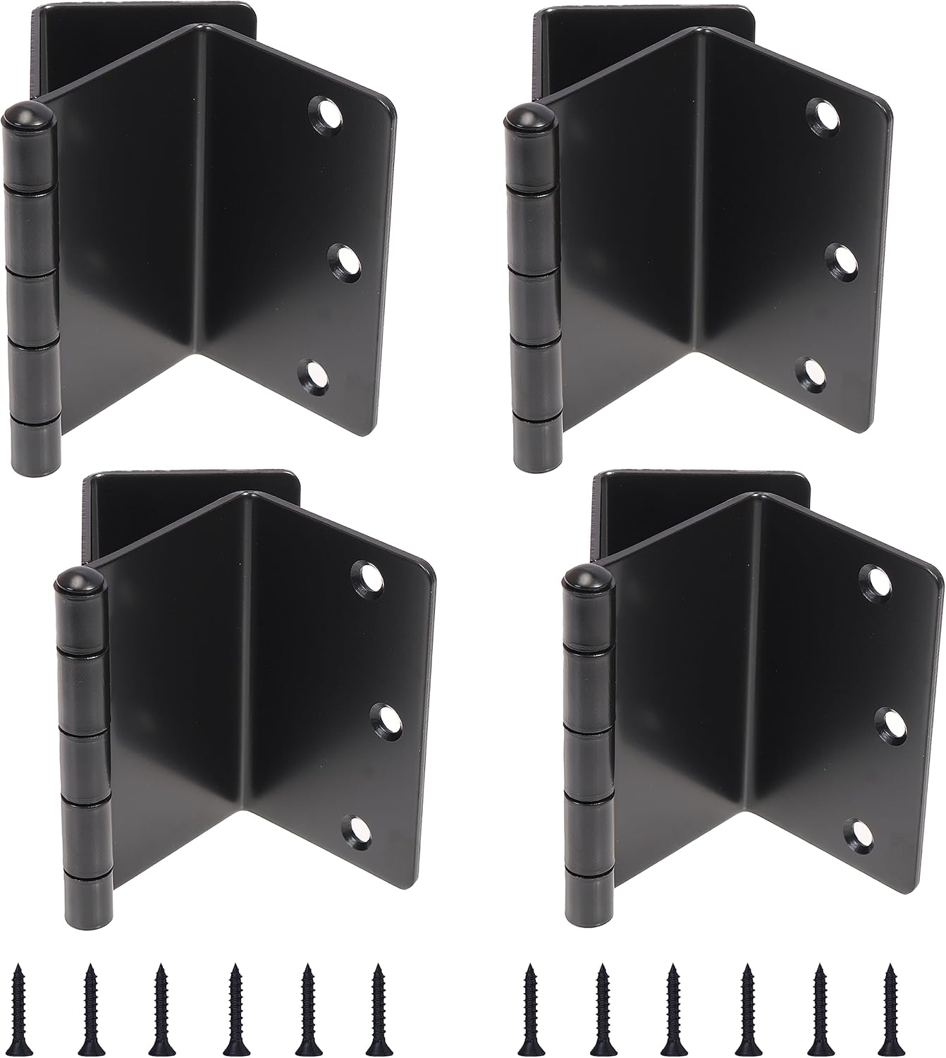 4-Pack BENERAY Heavy Duty Expandable Door Hinges - 3.5" Offset, SPCC Black Matte Finish, 1/4" Radius Corner - Interior Swing Out Hinge with Holes & Screws