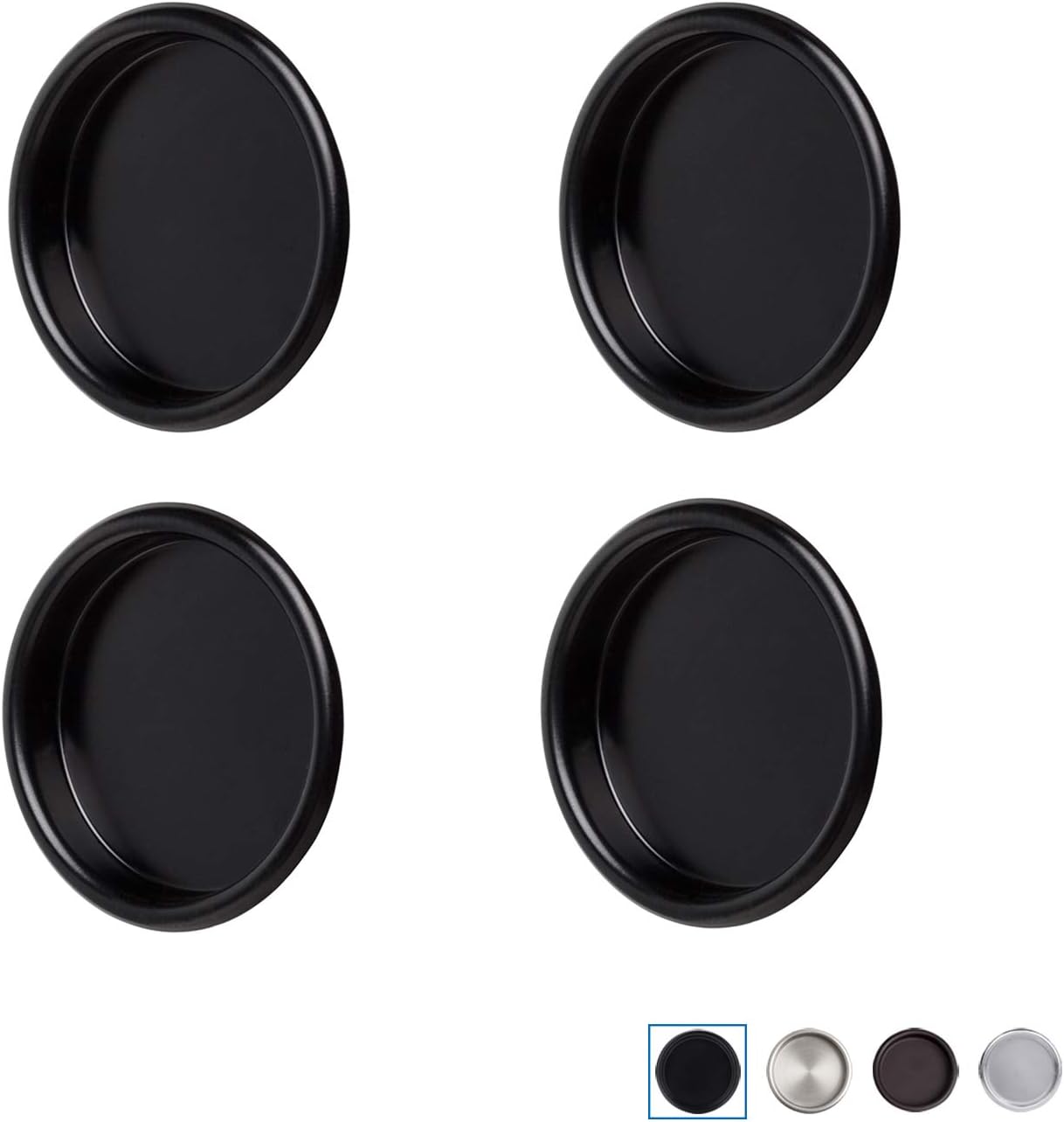 4 Pack Black Closet Door Finger Pulls 2-1/8” - Round Insert Bypass Handle - Easy Snap-in Installation
