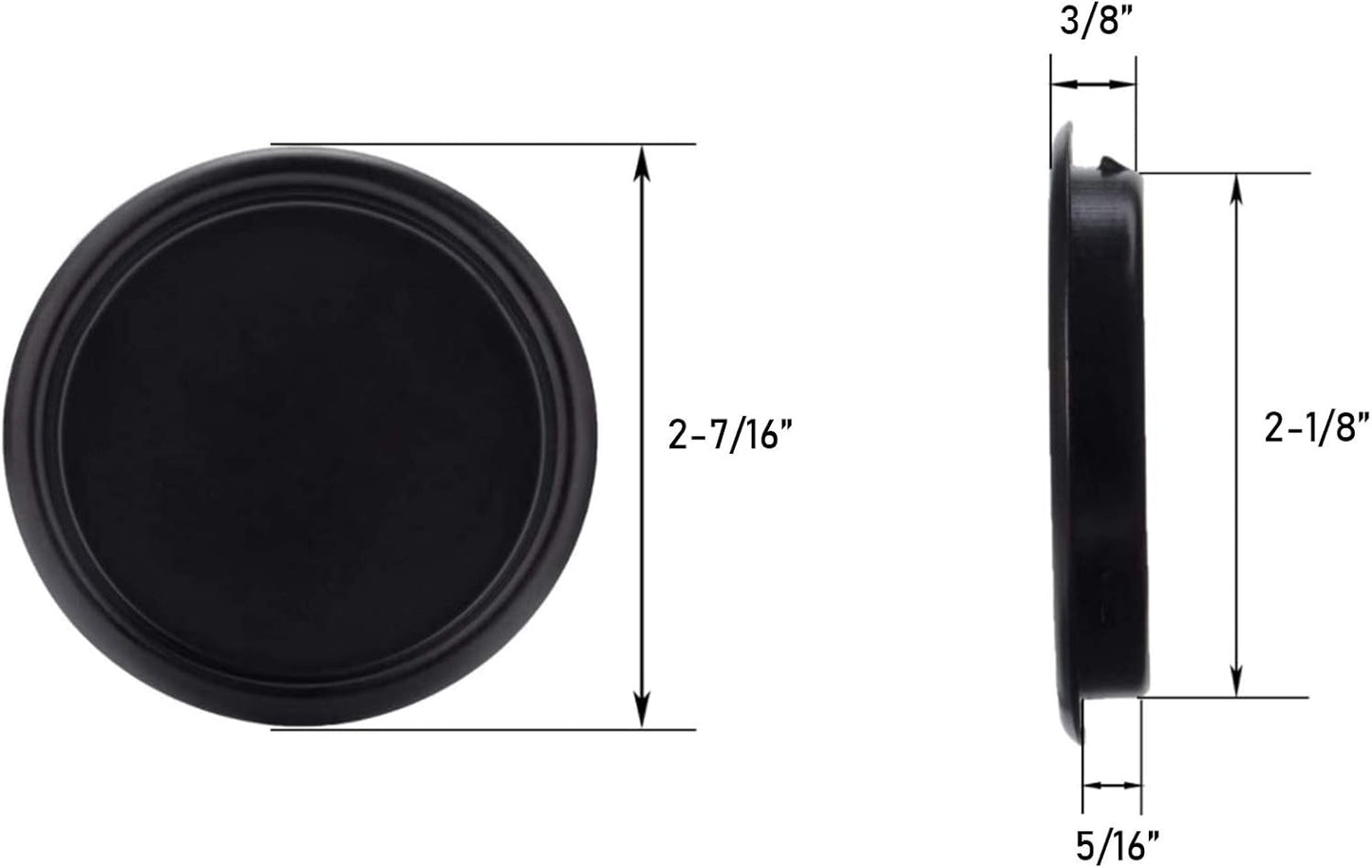 4 Pack Black Closet Door Finger Pulls 2-1/8” - Round Insert Bypass Handle - Easy Snap-in Installation