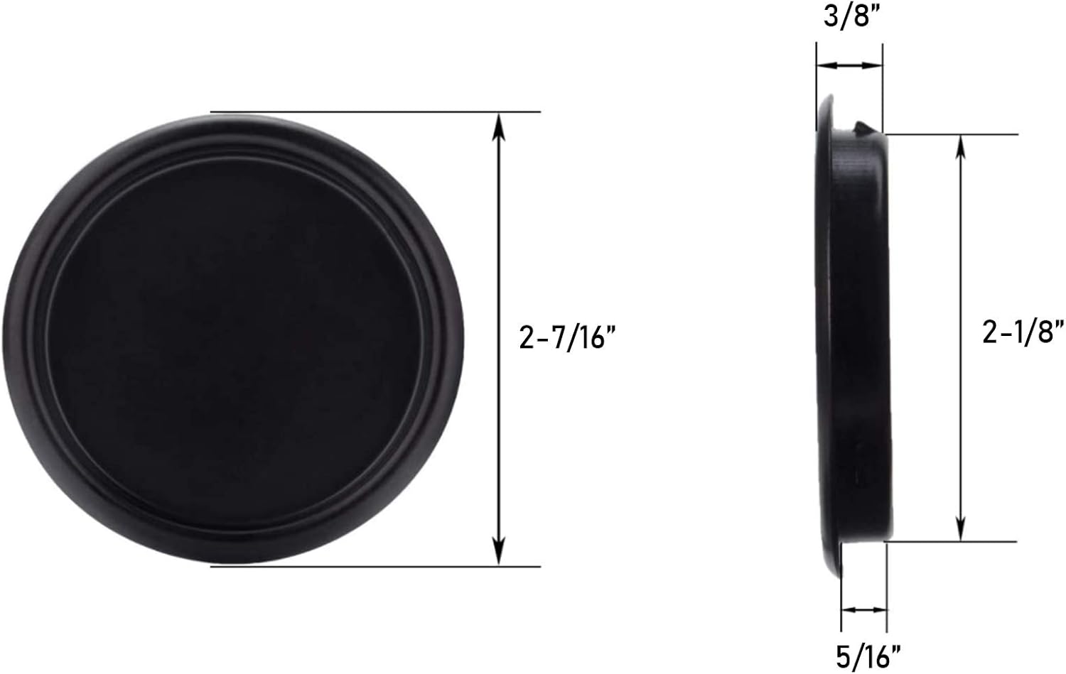 4 Pack Black Closet Door Finger Pulls 2-1/8” - Round Insert Bypass Handle - Easy Snap-in Installation