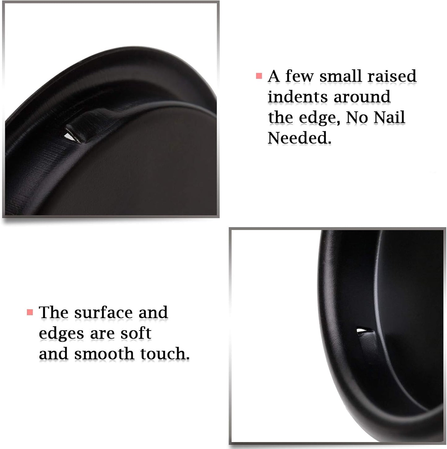 4 Pack Black Closet Door Finger Pulls 2-1/8” - Round Insert Bypass Handle - Easy Snap-in Installation
