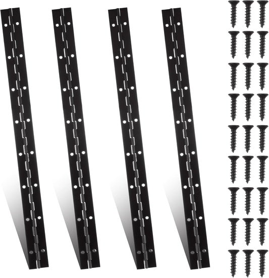4 Pack Black Piano Hinge Heavy Duty 16 Inch Stainless Steel Continuous Hinge with Screws - Ideal for Boat, Cabinet, Door, Box, Furniture