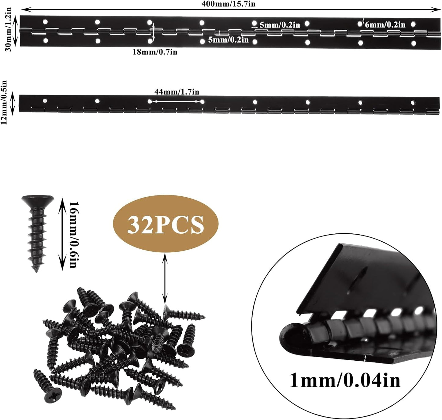4 Pack Black Piano Hinge Heavy Duty 16 Inch Stainless Steel Continuous Hinge with Screws - Ideal for Boat, Cabinet, Door, Box, Furniture