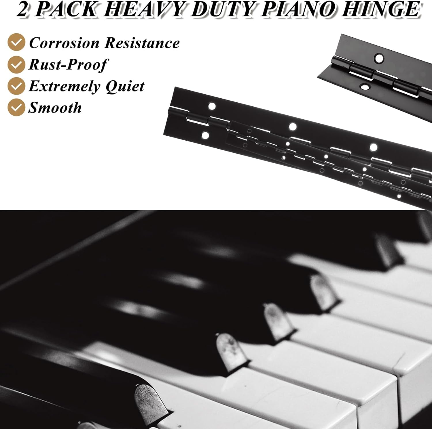 4 Pack Black Piano Hinge Heavy Duty 16 Inch Stainless Steel Continuous Hinge with Screws - Ideal for Boat, Cabinet, Door, Box, Furniture