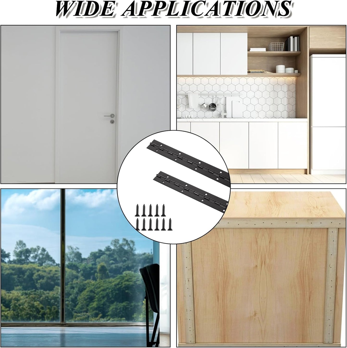 4 Pack Black Piano Hinge Heavy Duty 16 Inch Stainless Steel Continuous Hinge with Screws - Ideal for Boat, Cabinet, Door, Box, Furniture