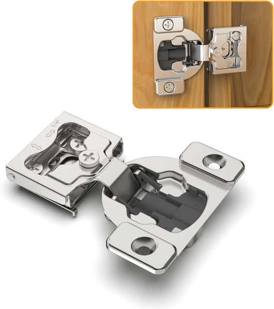 4 Pack Chibery 1/4" Small Overlay 4D Concealed Hinges with Soft Close Switch - 105° Open Angle Stainless Steel Hinges for Framed Cabinets